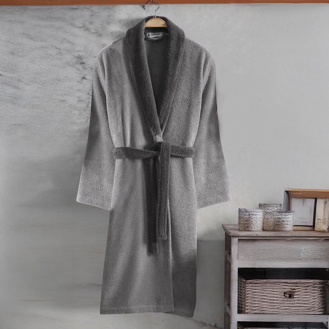 Polly %100 Pamuk Unisex Bornoz Antrasit