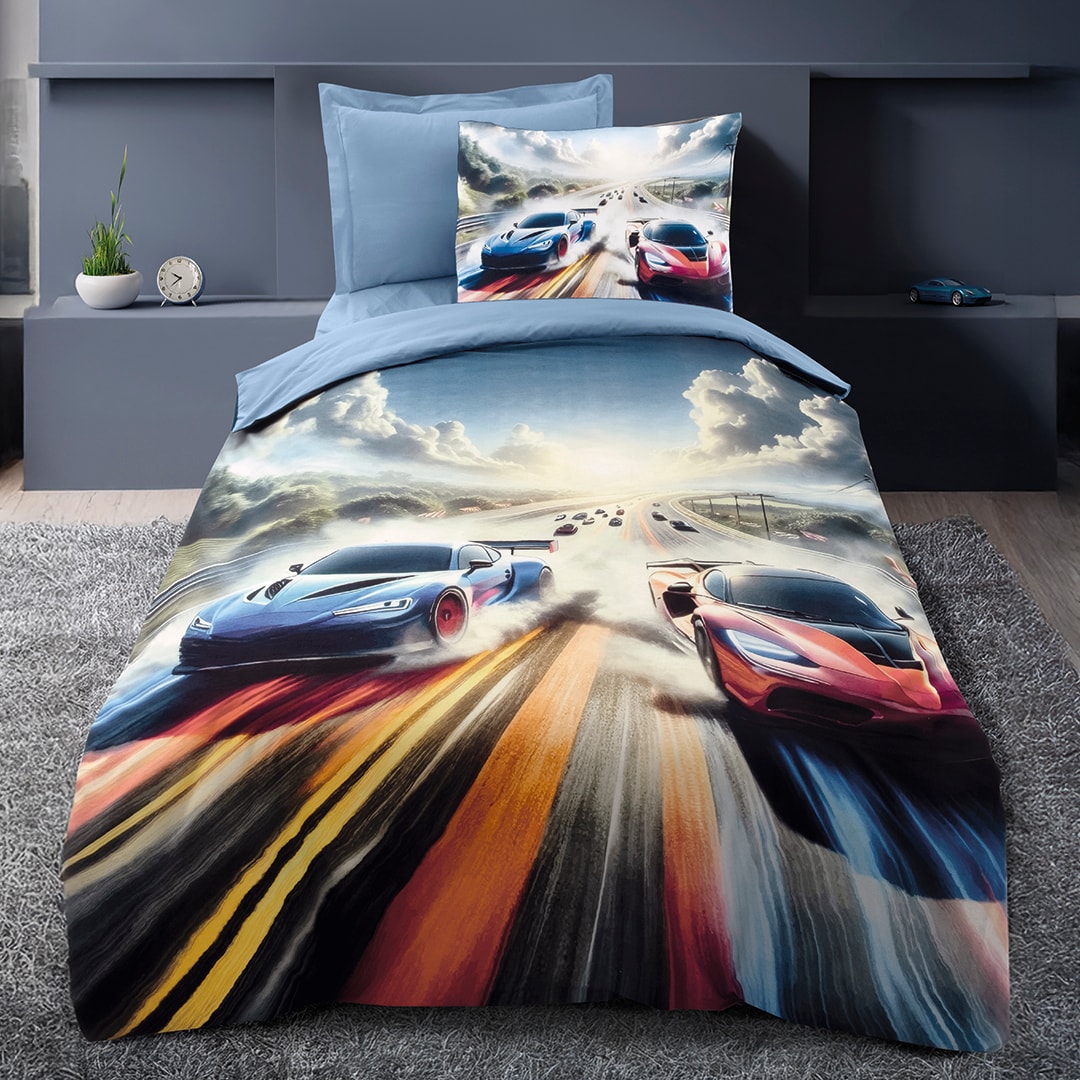 Turbo Tek Kişilik Ranforce Nevresim Takımı Mavi (3 Parça)