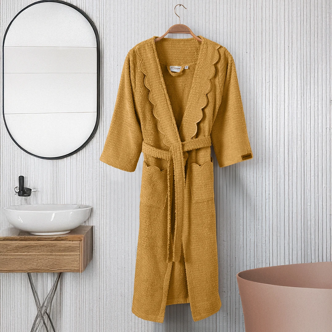 Valora %100 Pamuk Kadın Bornoz Hardal