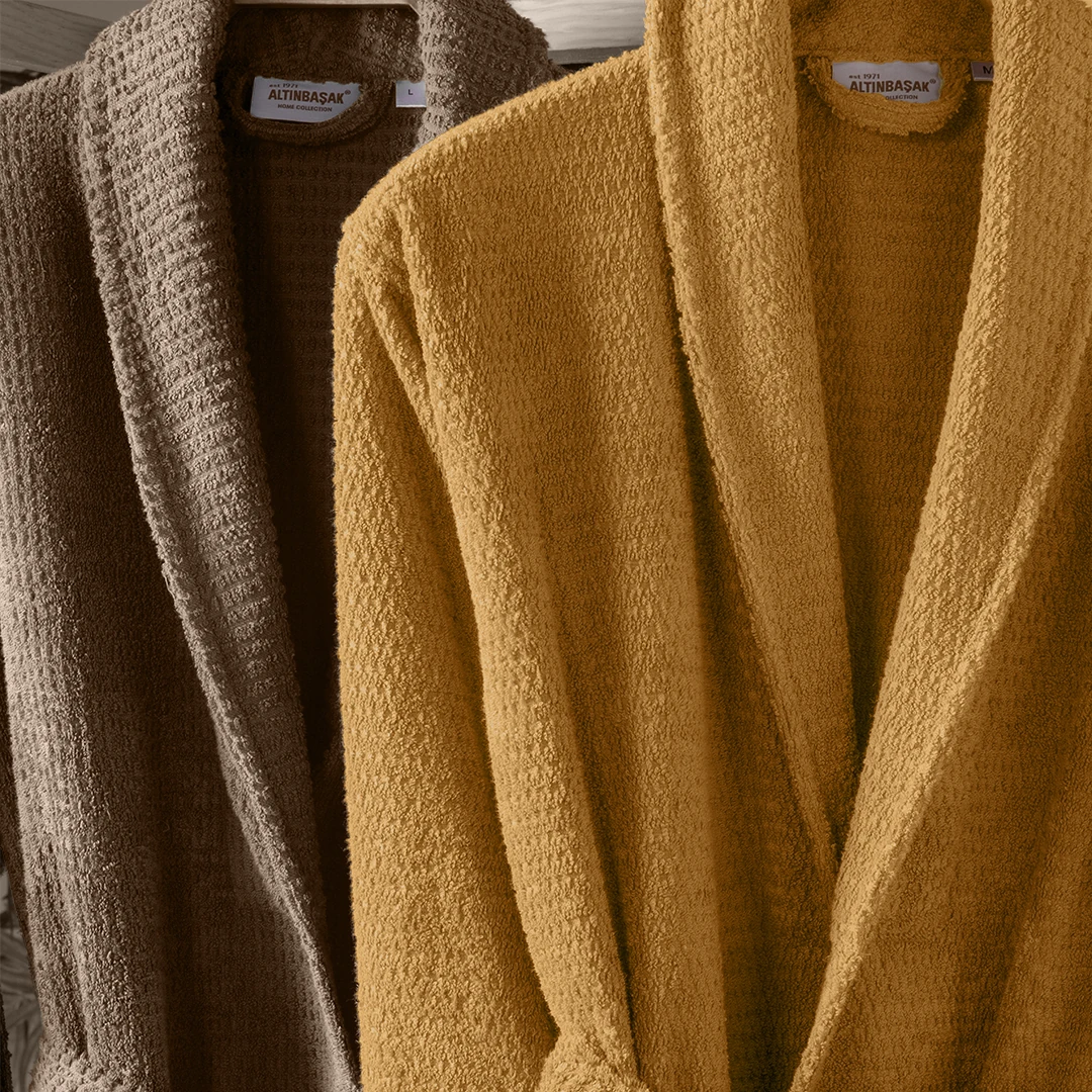 Verto %100 Pamuk Aile Bornoz Seti Hardal/Bej (6 Parça)