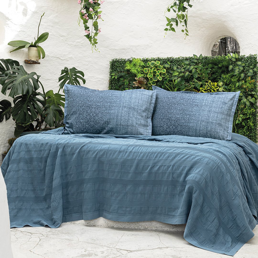River Çift Kişilik %100 Pamuk Pike Takımı Indigo (4 Parça)