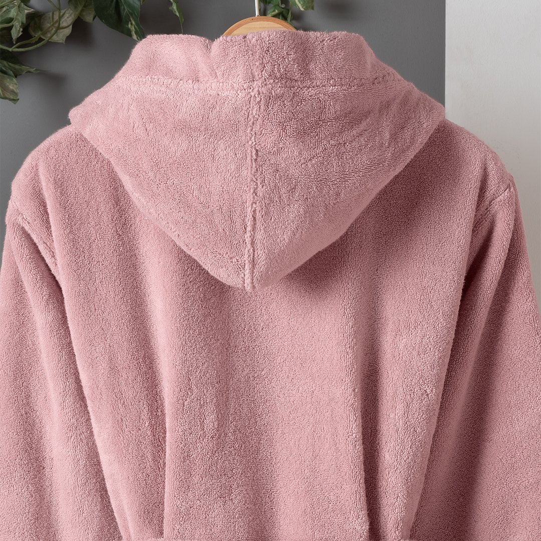 Dolce Microcotton Kapşonlu Kadın Bornoz Pudra