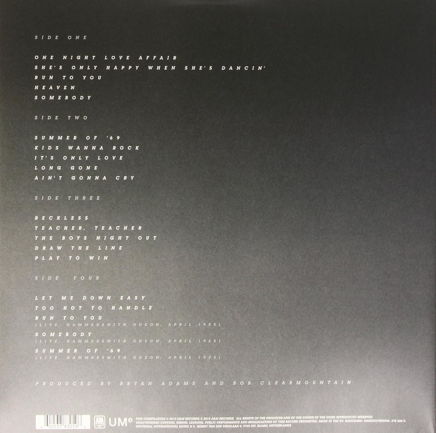 Bryan Adams - Reckless (Bonus Tracks) - Plak