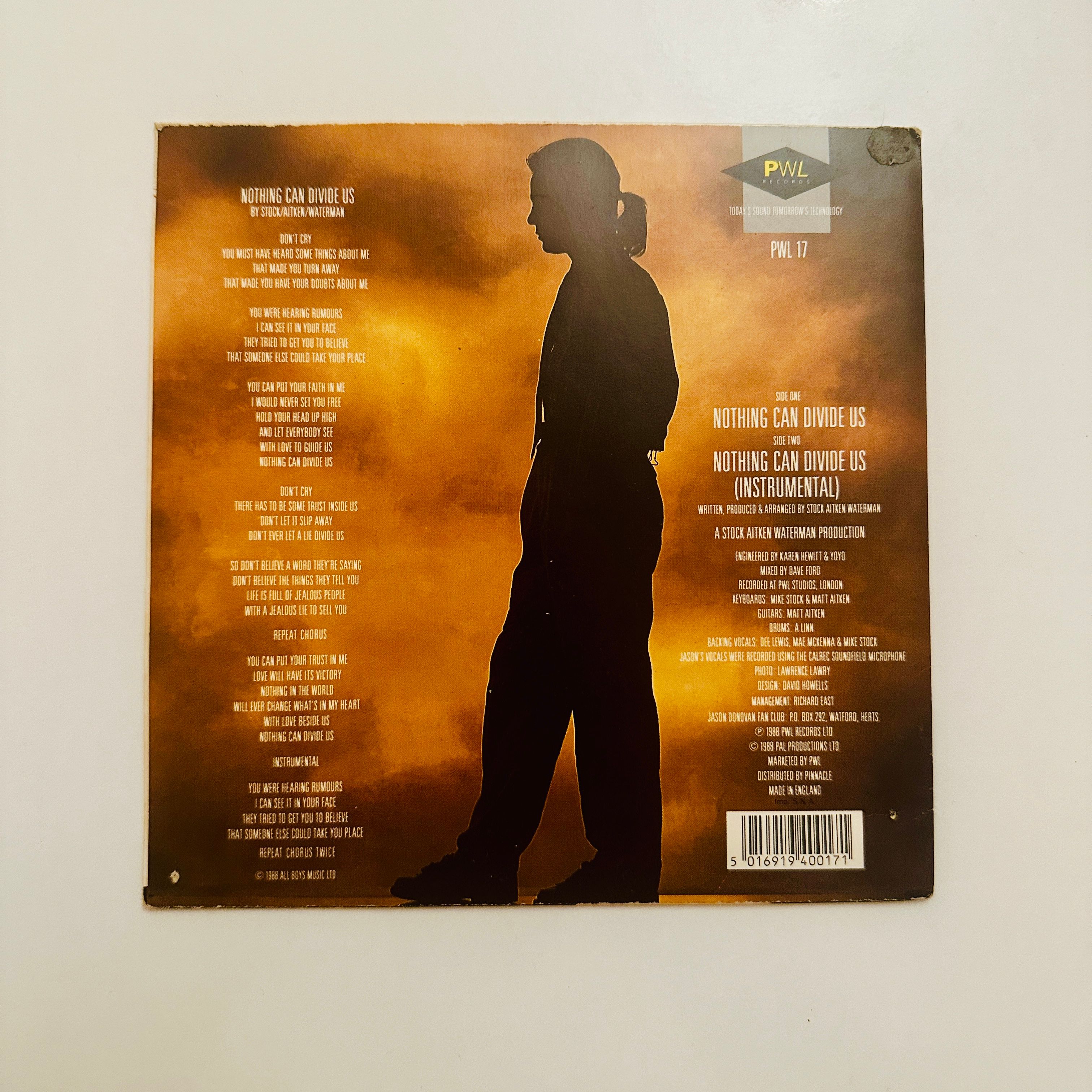 Jason Donovan – Nothing Can Divide Us Dönem Baskı 45 lik Plak
