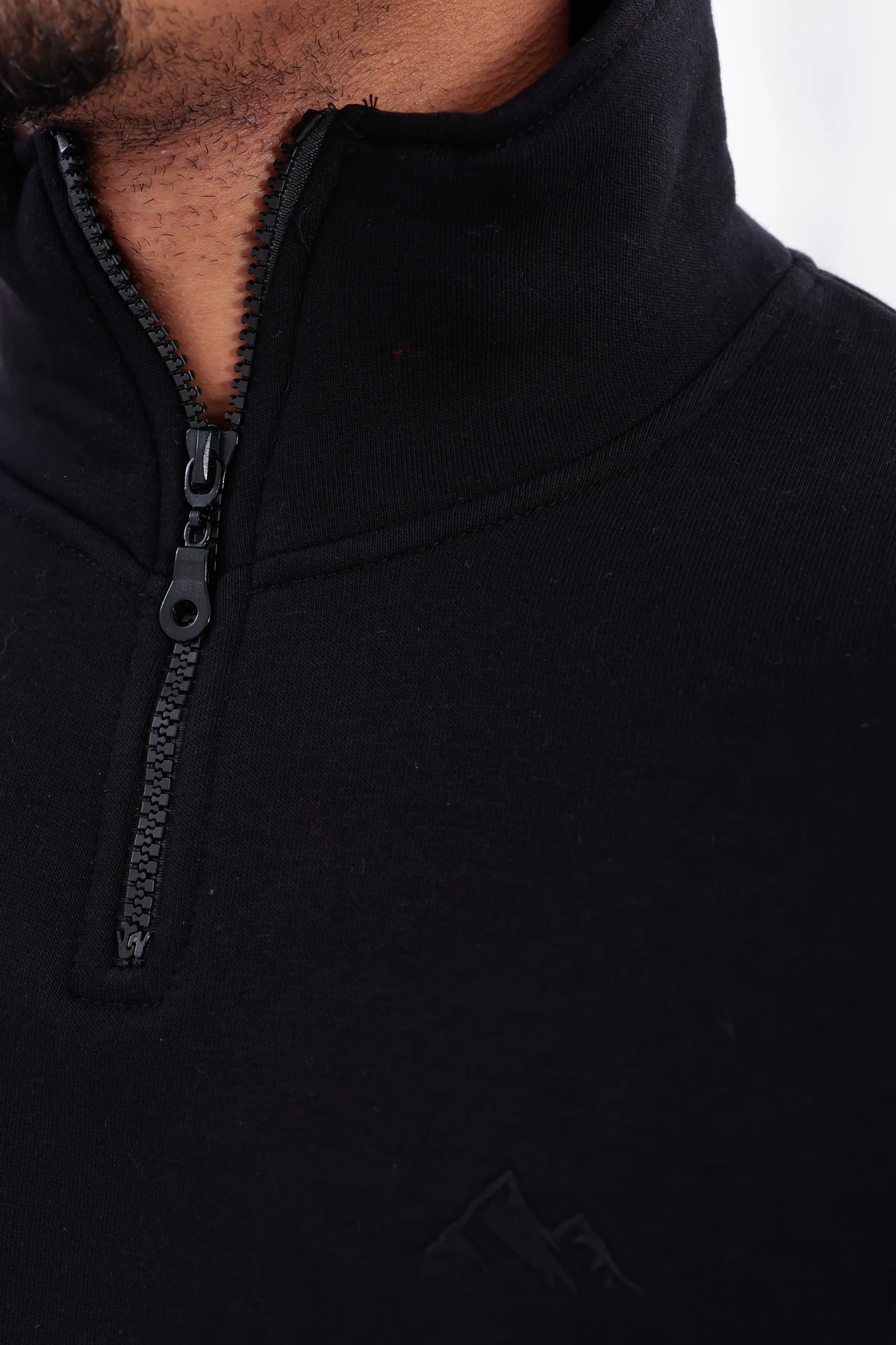 Sıfır4 Yarım Fermuarlı 3 iplik şardonlu  Sweatshirt siyah