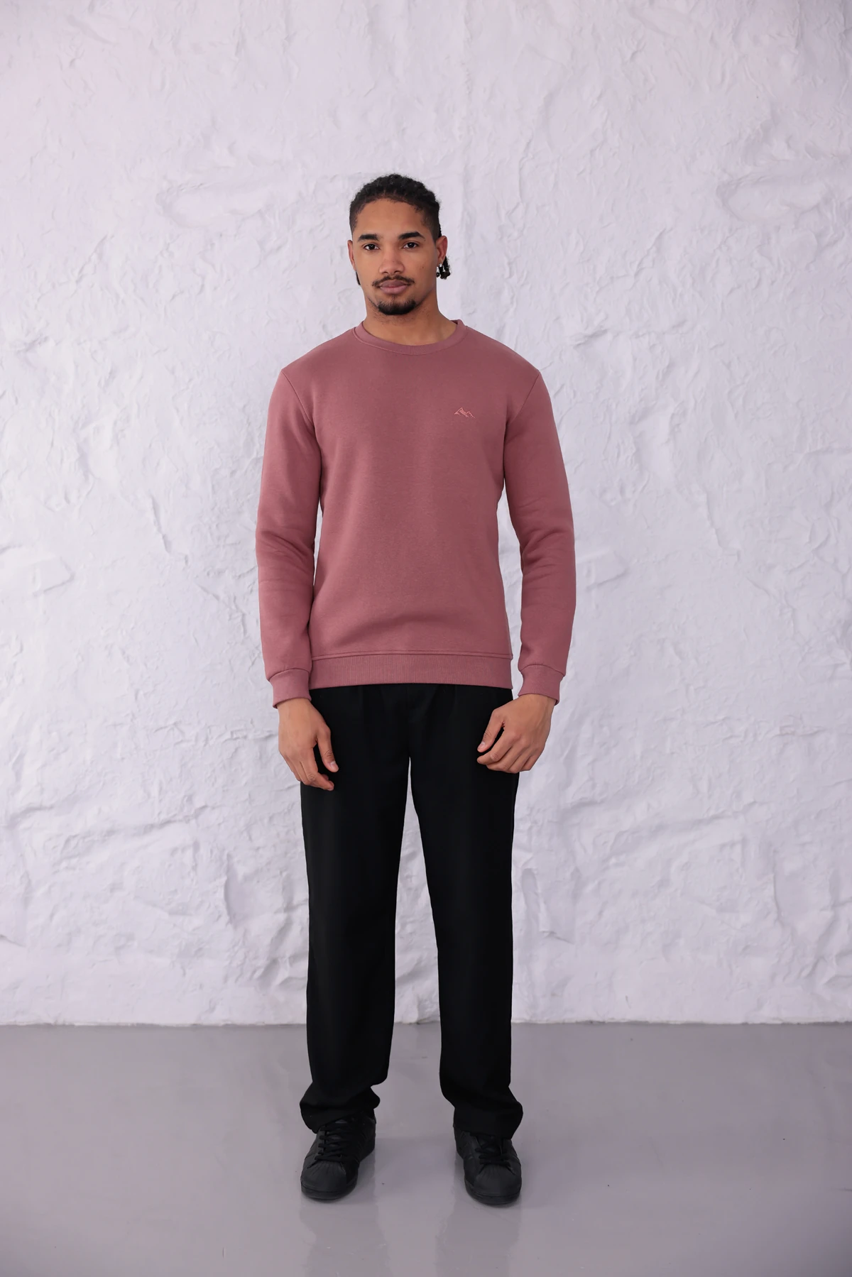 Sıfır4 Comfort Fit 3 İplik Şardonlu Sweatshirt pudra pembesi