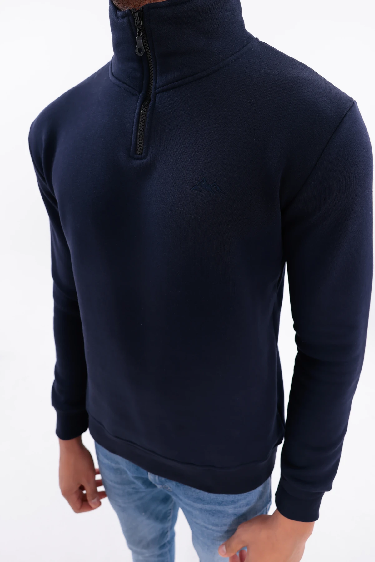 Sıfır4 Yarım Fermuarlı 3 iplik şardonlu  Sweatshirt Lacivert