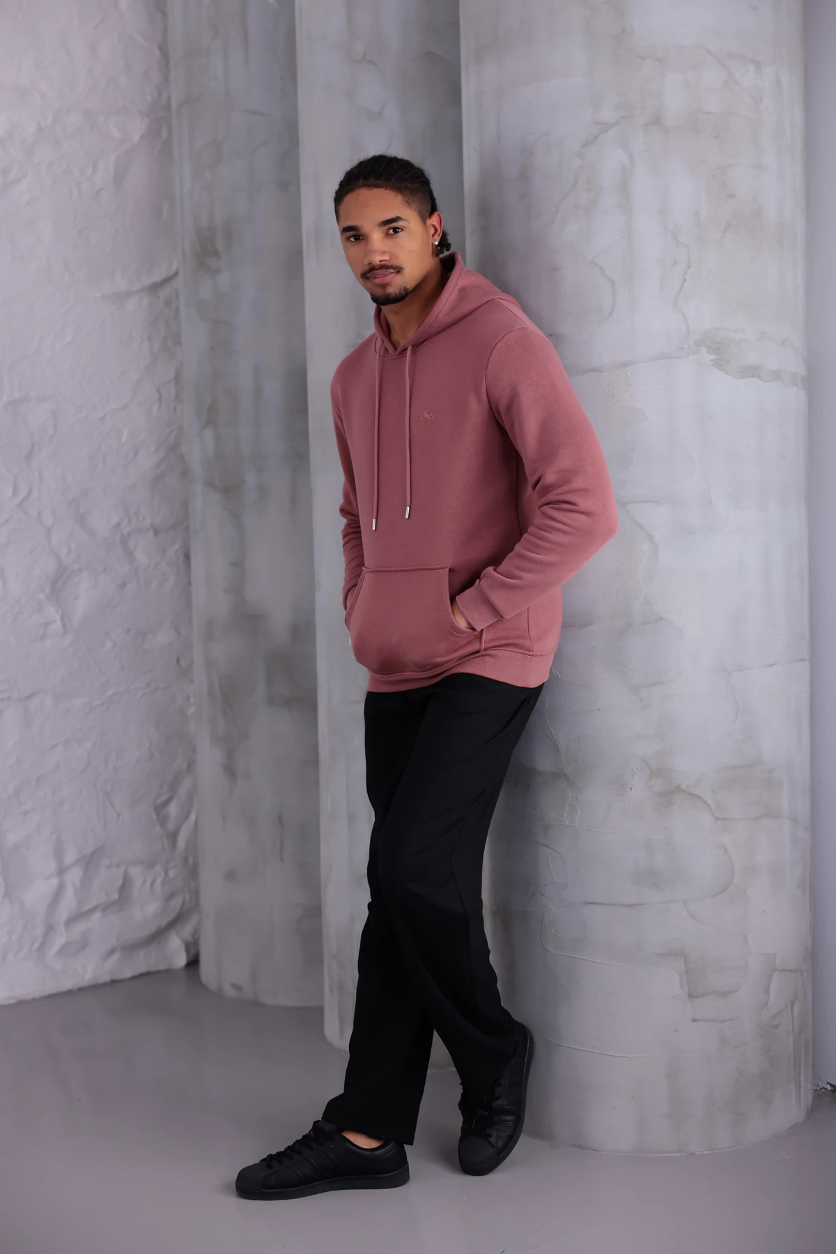 SIFIR4 3 İplik Şardonlu Kapüşonlu Sweatshirt Gül Kurusu