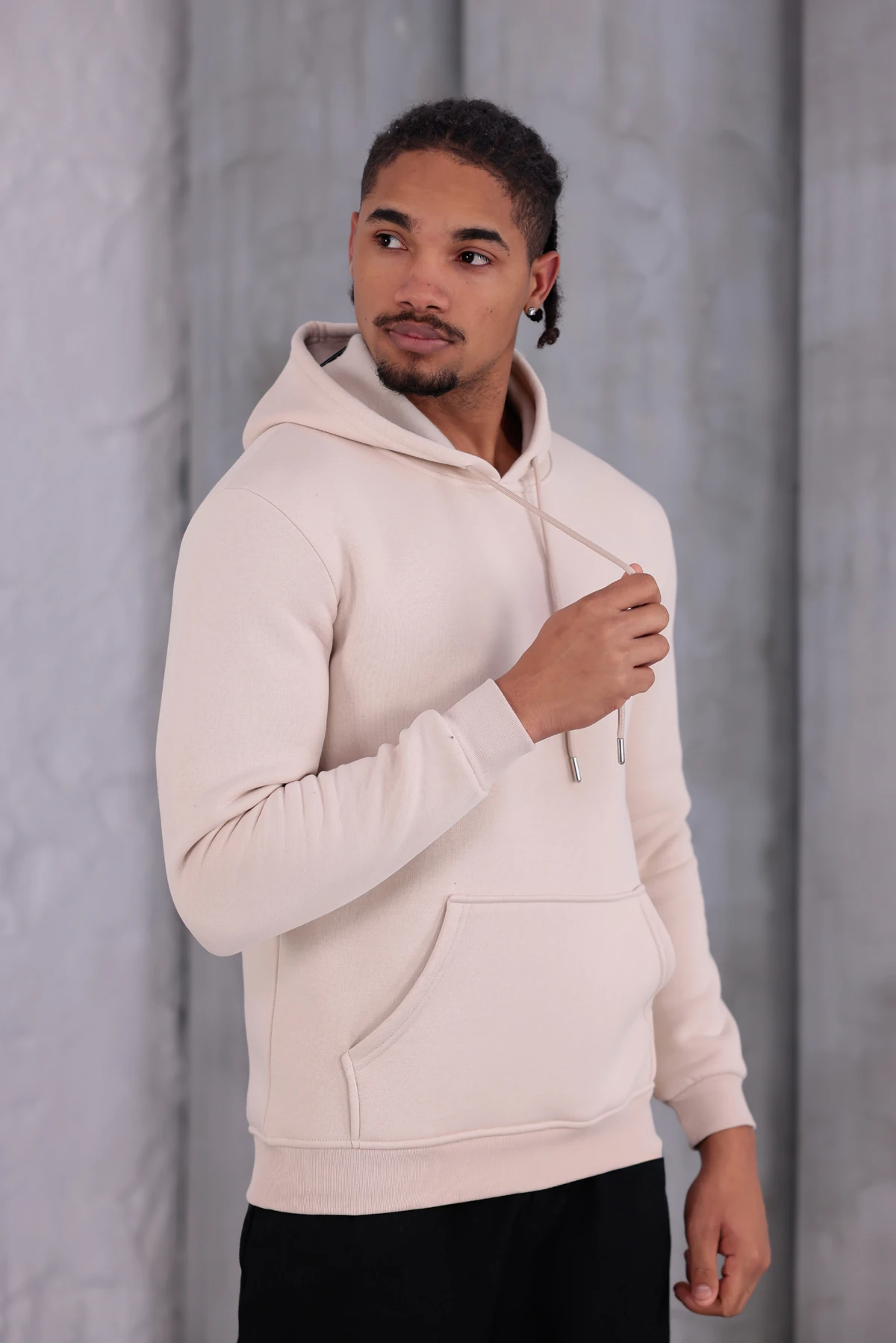 SIFIR4 3 İplik Şardonlu Kapüşonlu Sweatshirt Koyu Krem