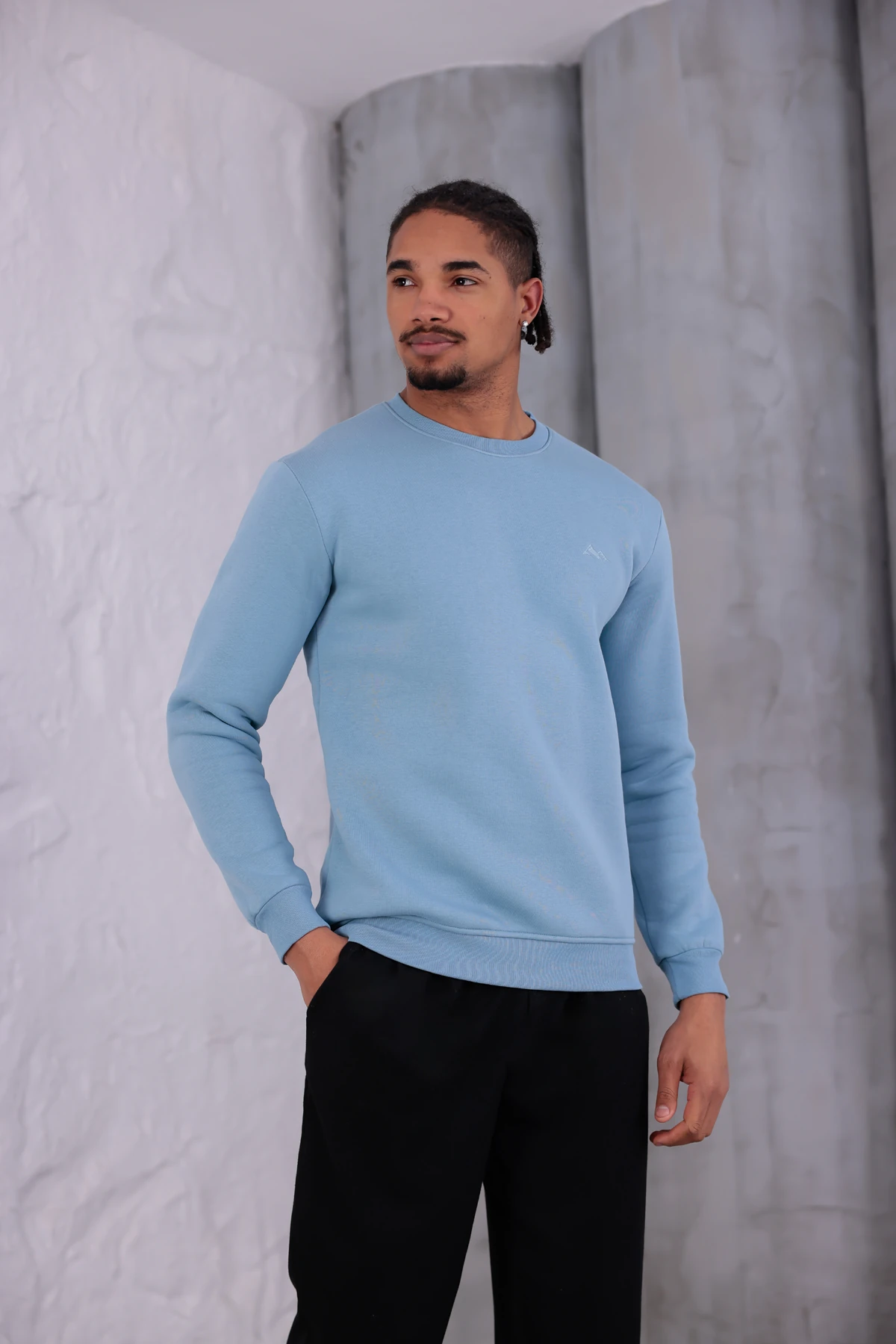 Sıfır4 Comfort Fit 3 İplik Şardonlu Sweatshirt gök yüzü mavisi