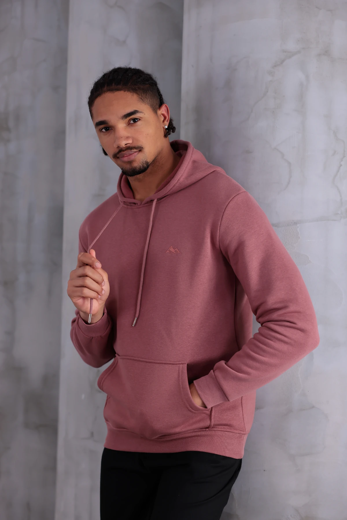 SIFIR4 3 İplik Şardonlu Kapüşonlu Sweatshirt Gül Kurusu