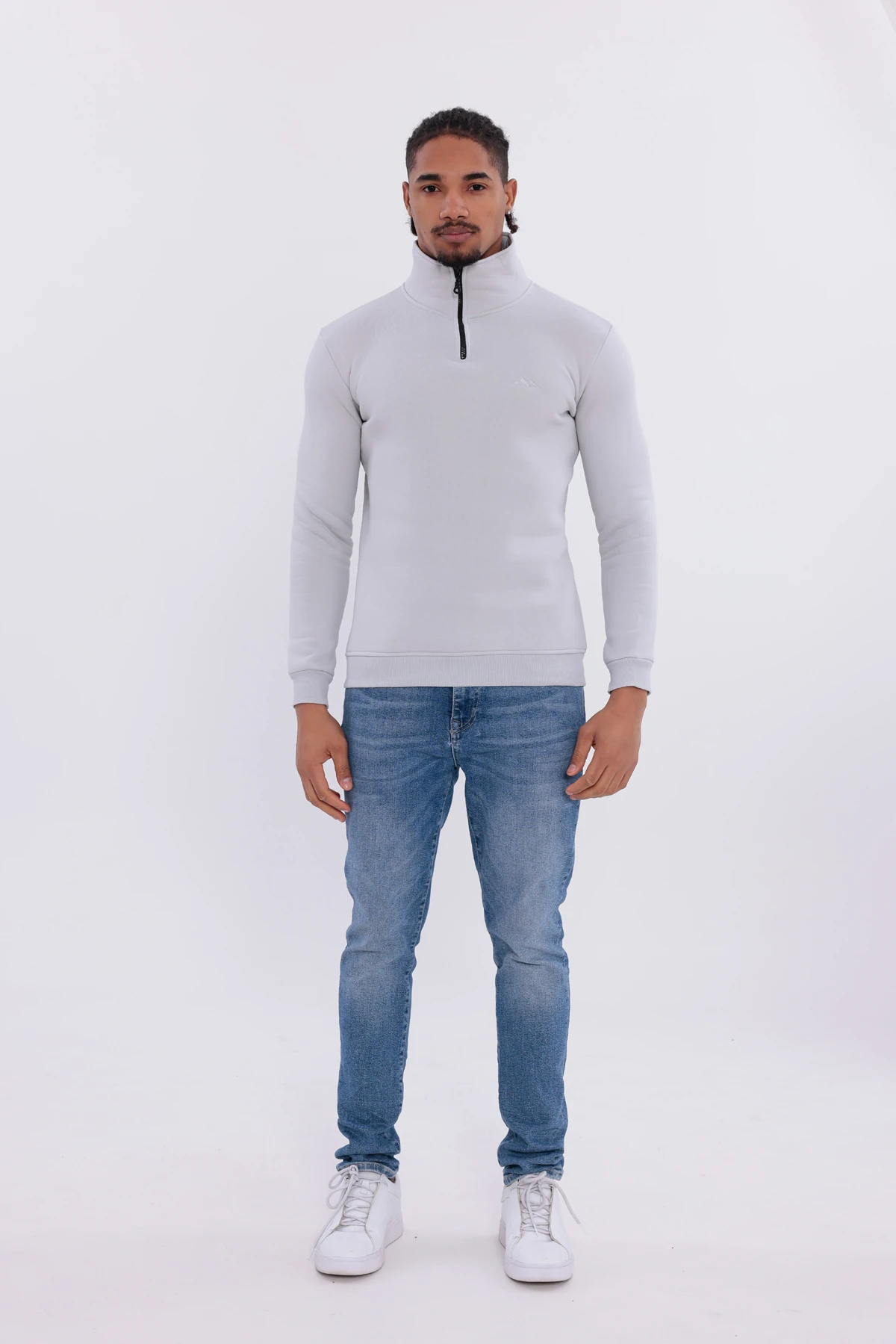 Sıfır4 Yarım Fermuarlı 3 iplik şardonlu  Sweatshirt Buz Gri