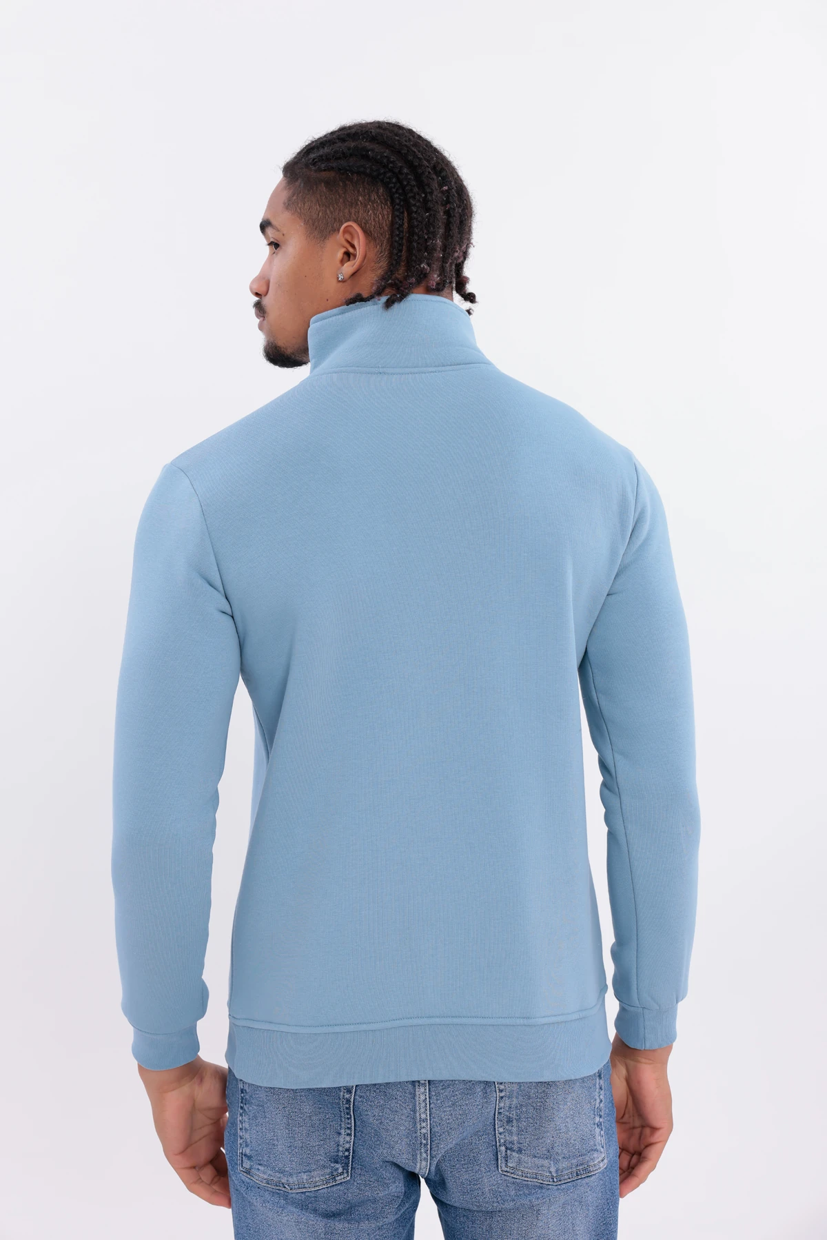 Sıfır4 Yarım Fermuarlı 3 iplik şardonlu  Sweatshirt gökyüzü mavisi