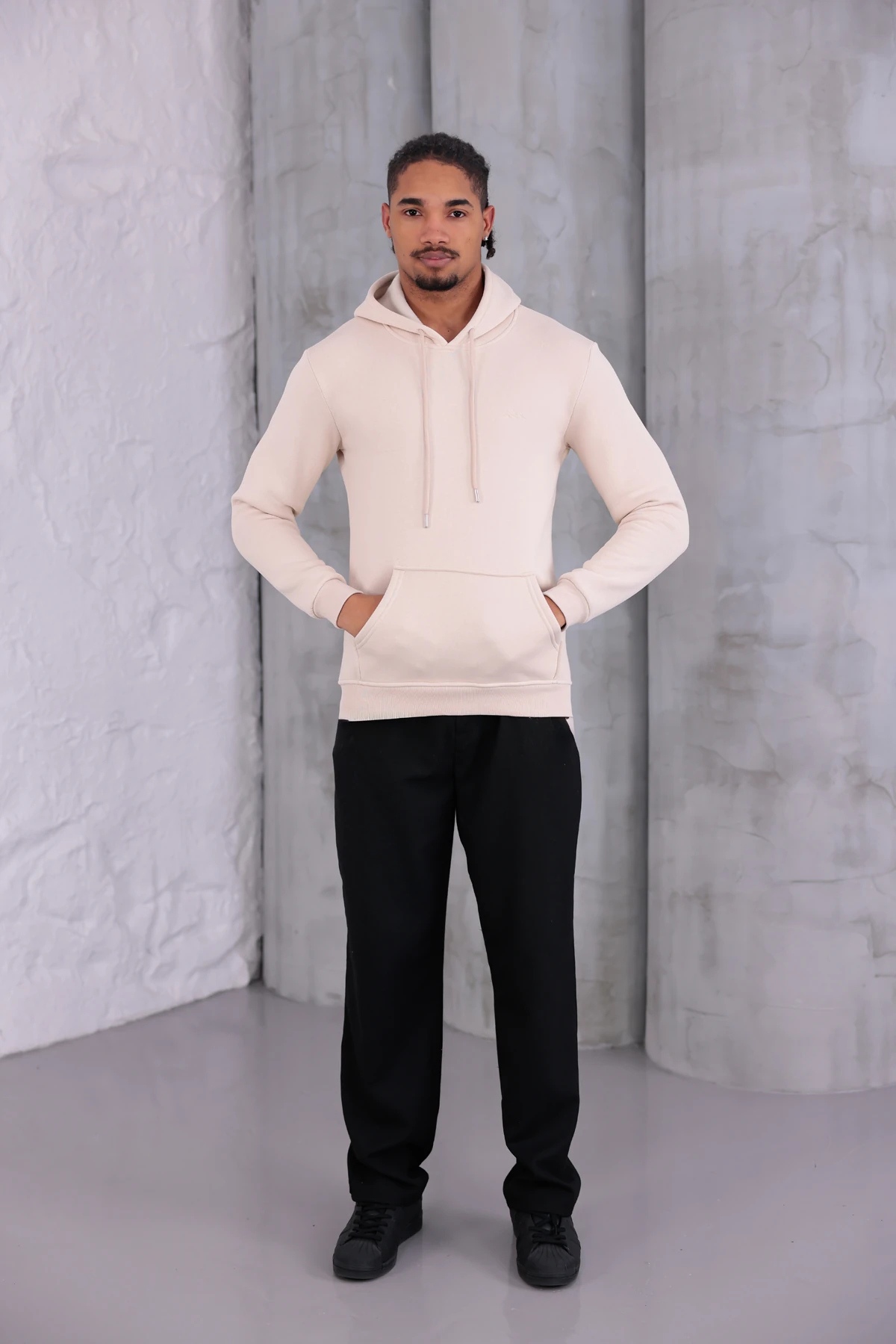 SIFIR4 3 İplik Şardonlu Kapüşonlu Sweatshirt Koyu Krem