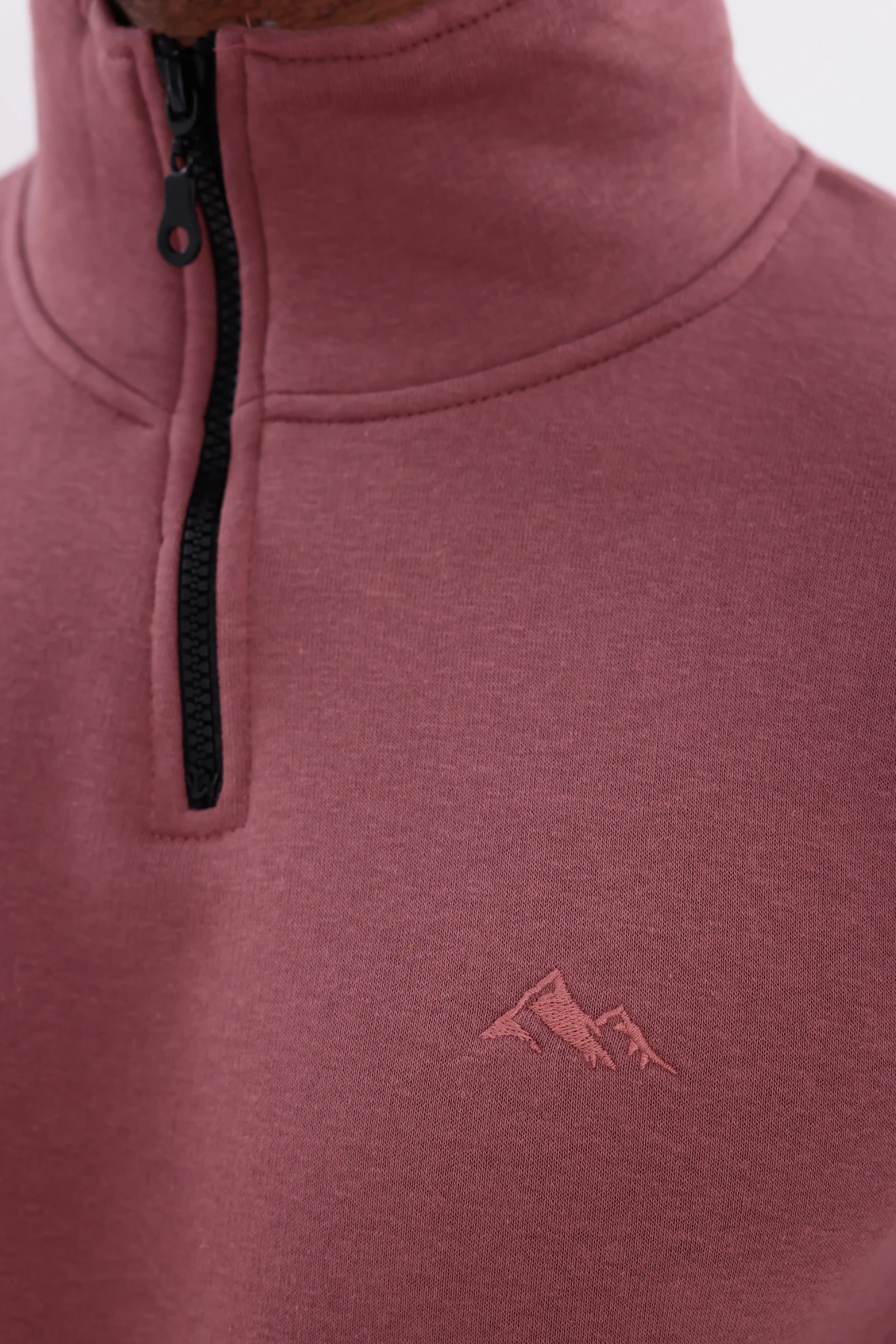 Sıfır4 Yarım Fermuarlı 3 iplik şardonlu  Sweatshirt gökyüzü mavisi Gül Kurusu