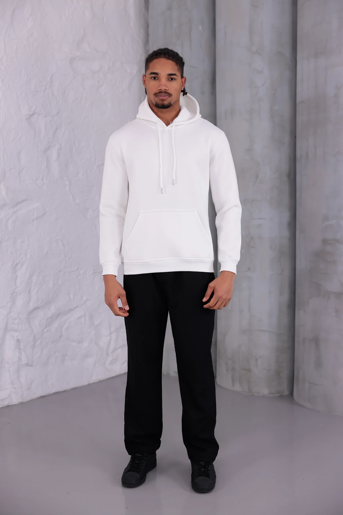 SIFIR4 3 İplik Şardonlu Kapüşonlu Sweatshirt Beyaz