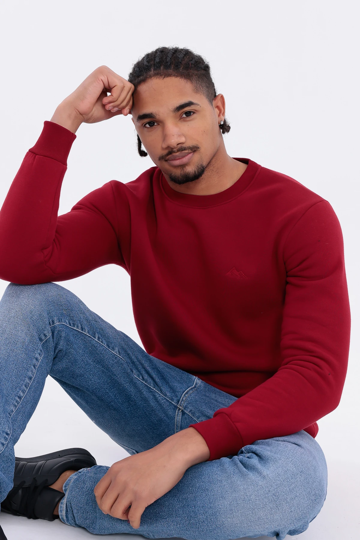 Sıfır4 Comfort Fit 3 İplik Şardonlu Sweatshirt  bordo