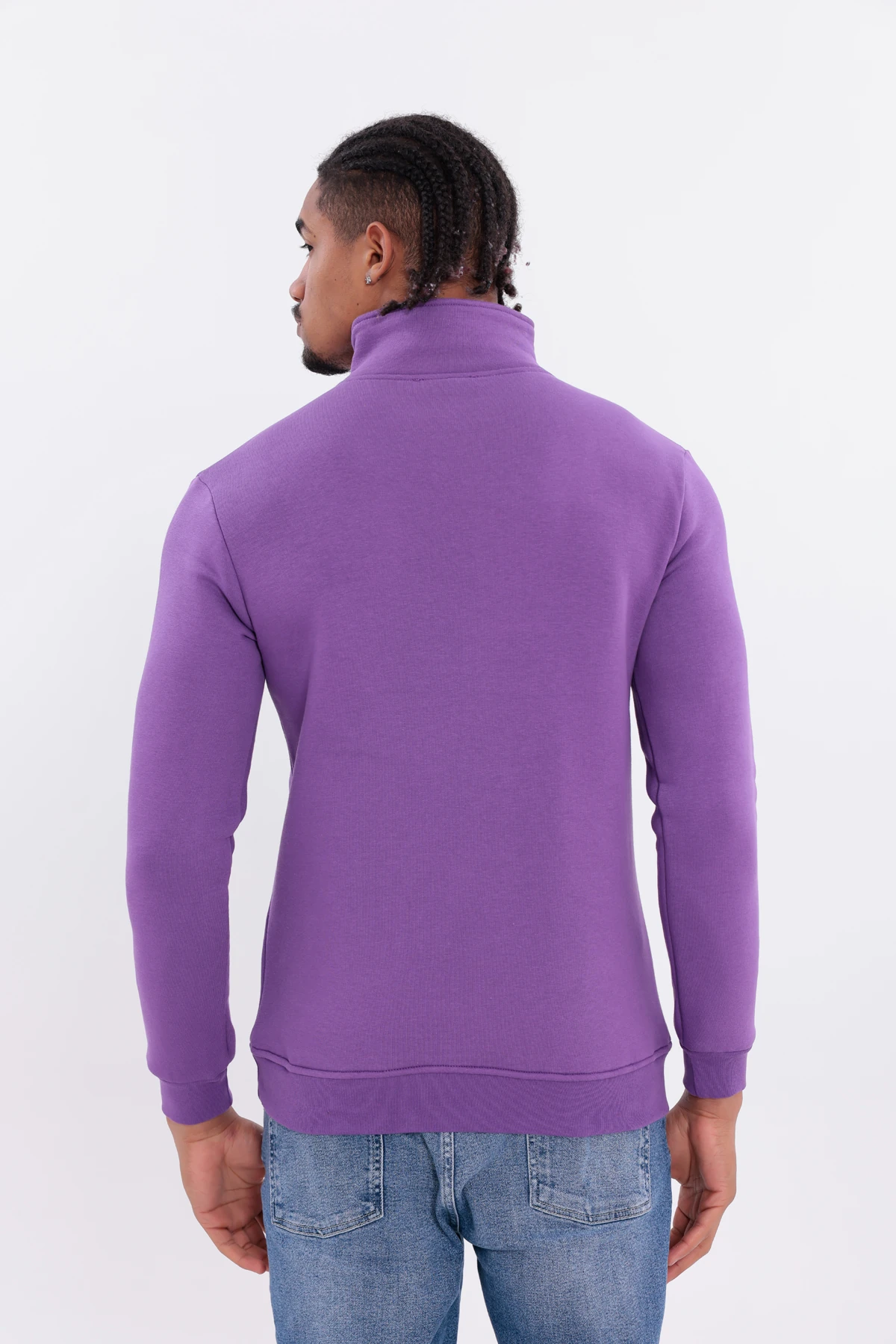 Sıfır4 Yarım Fermuarlı 3 iplik şardonlu  Sweatshirt Mor