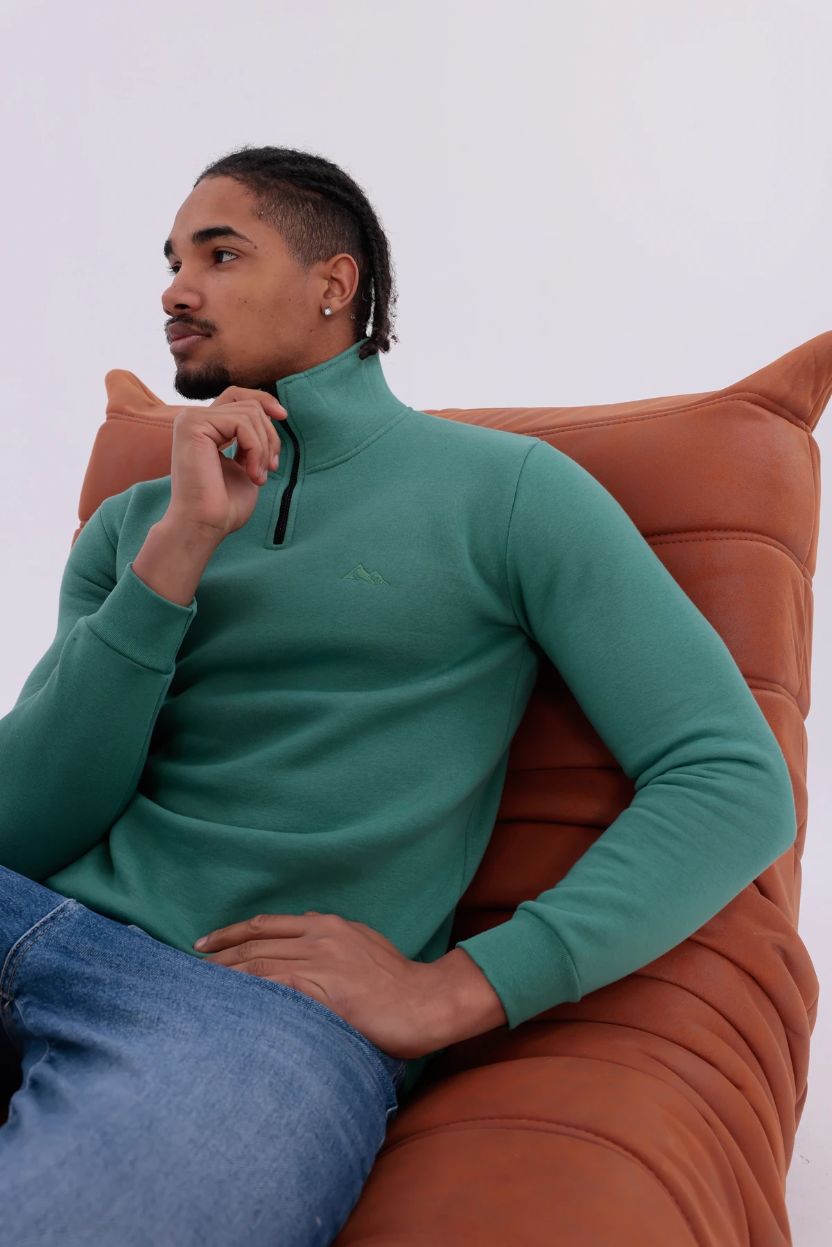 Sıfır4 Yarım Fermuarlı 3 iplik şardonlu  Sweatshirt Mint Yeşili