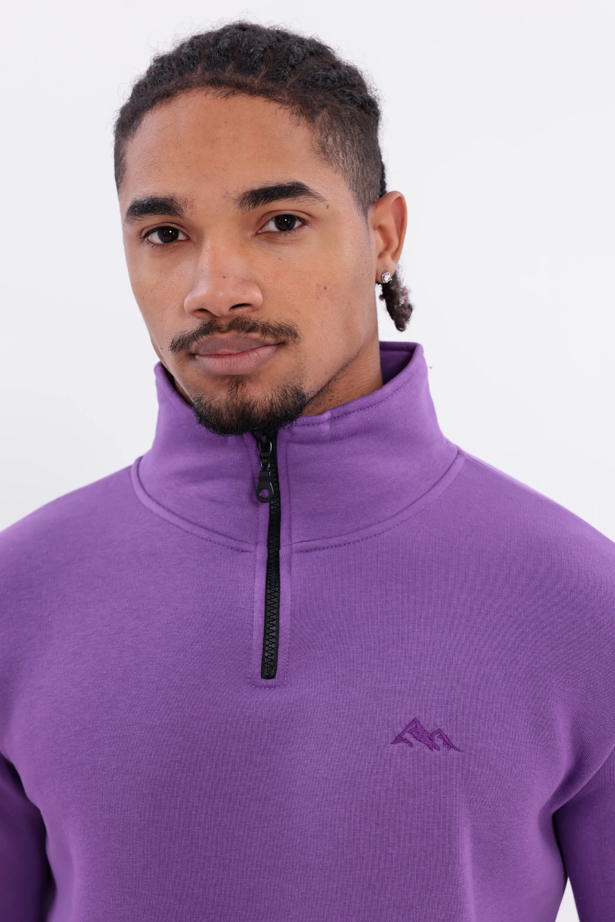 Sıfır4 Yarım Fermuarlı 3 iplik şardonlu  Sweatshirt Mor