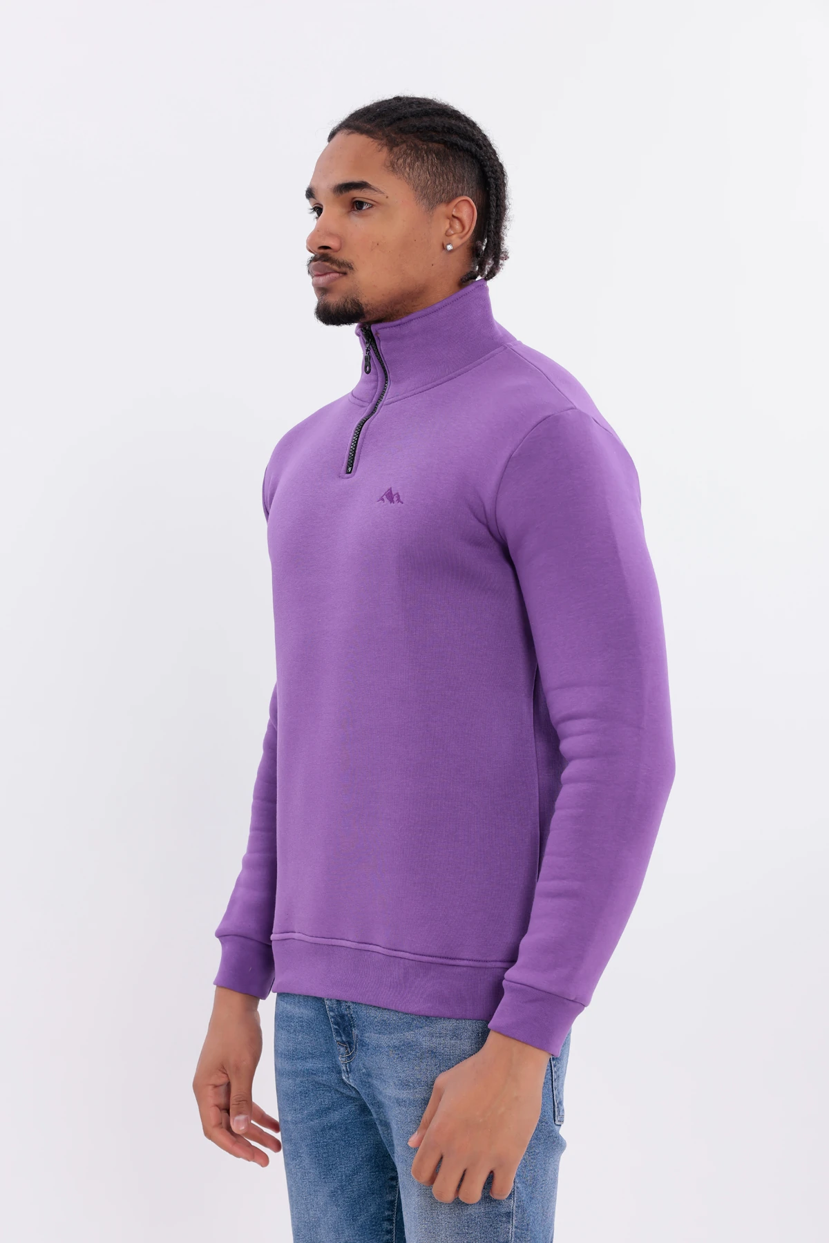 Sıfır4 Yarım Fermuarlı 3 iplik şardonlu  Sweatshirt Mor