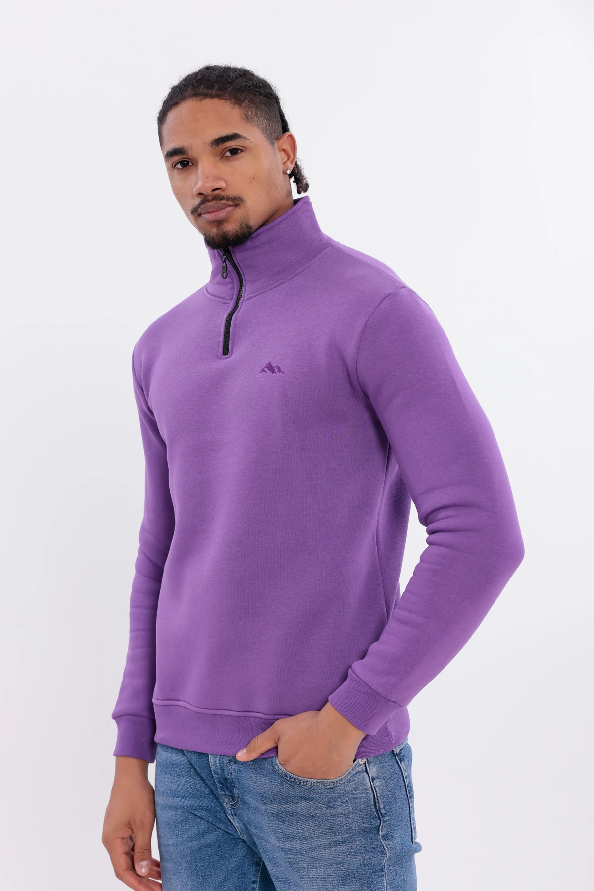 Sıfır4 Yarım Fermuarlı 3 iplik şardonlu  Sweatshirt Mor