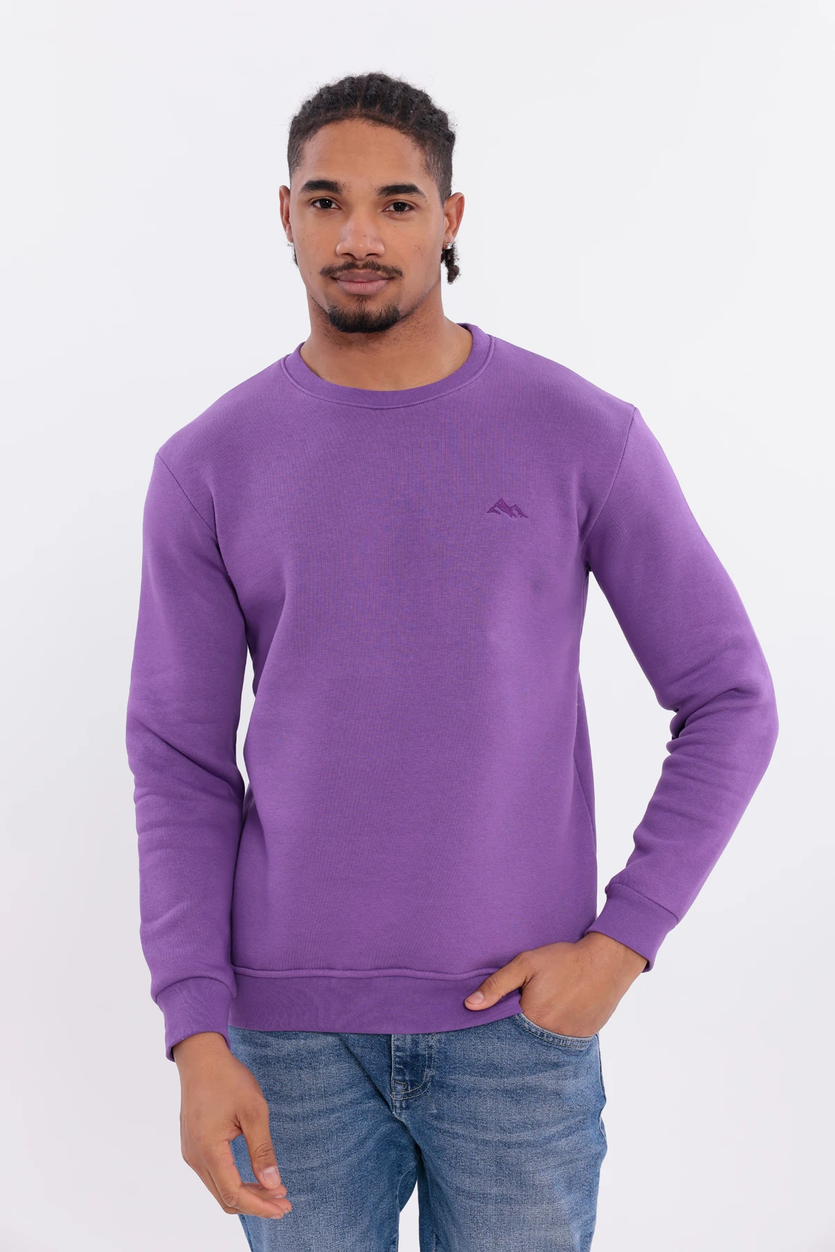 Sıfır4 Comfort Fit 3 İplik Şardonlu Sweatshirt Mor