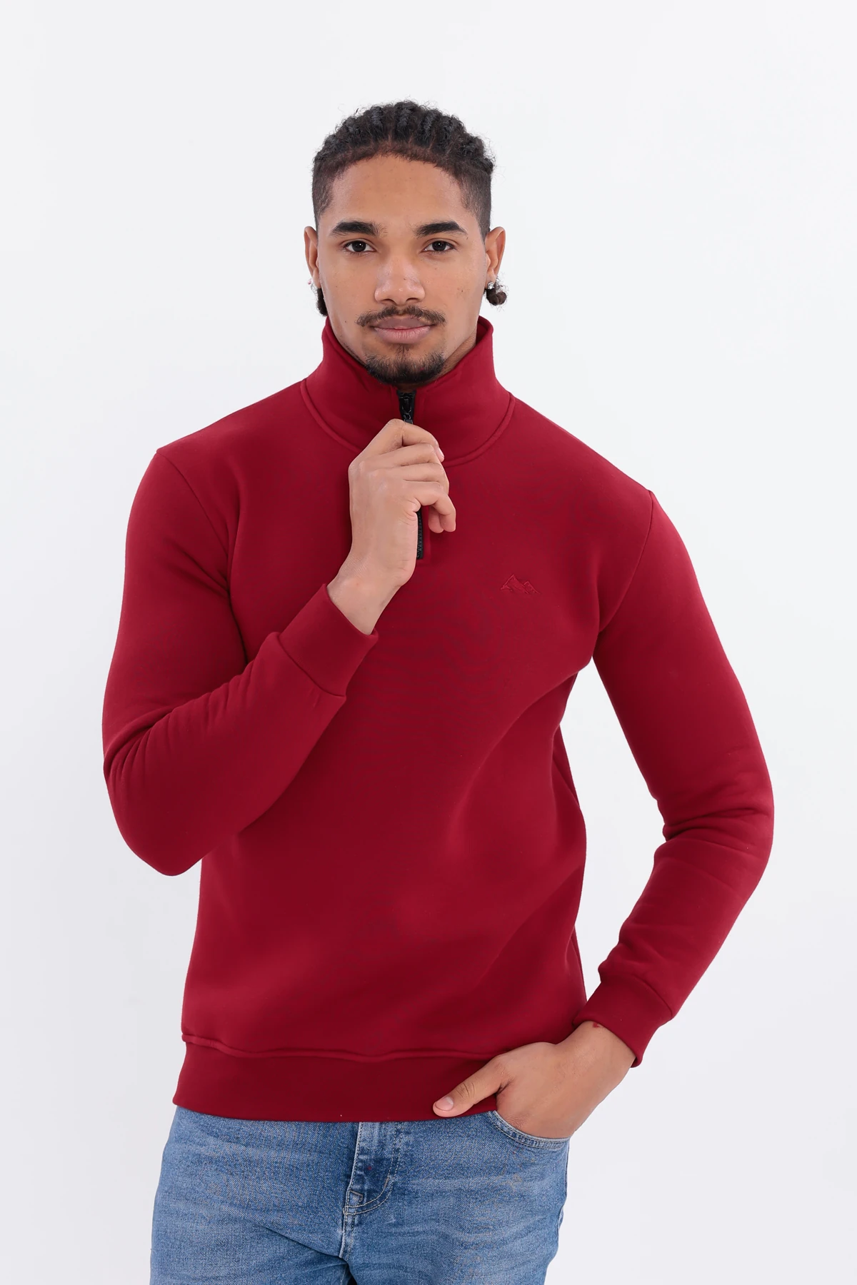 Sıfır4 Yarım Fermuarlı 3 iplik şardonlu  Sweatshirt Bordo