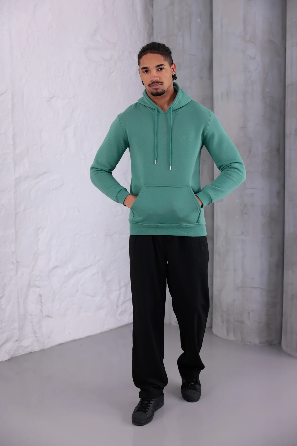 SIFIR4 3 İplik Şardonlu Kapüşonlu Sweatshirt Yeşil