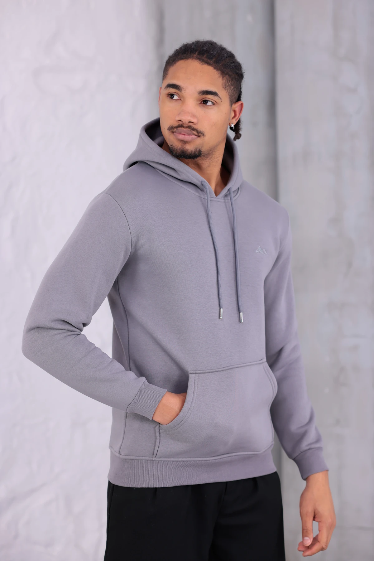 SIFIR4 3 İplik Şardonlu Kapüşonlu Sweatshirt Koyu Gri