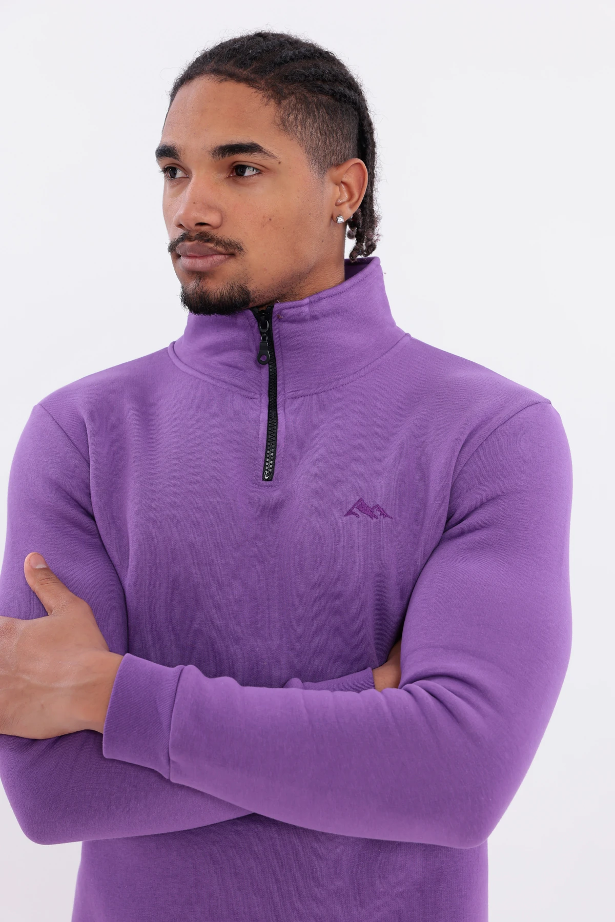 Sıfır4 Yarım Fermuarlı 3 iplik şardonlu  Sweatshirt Mor