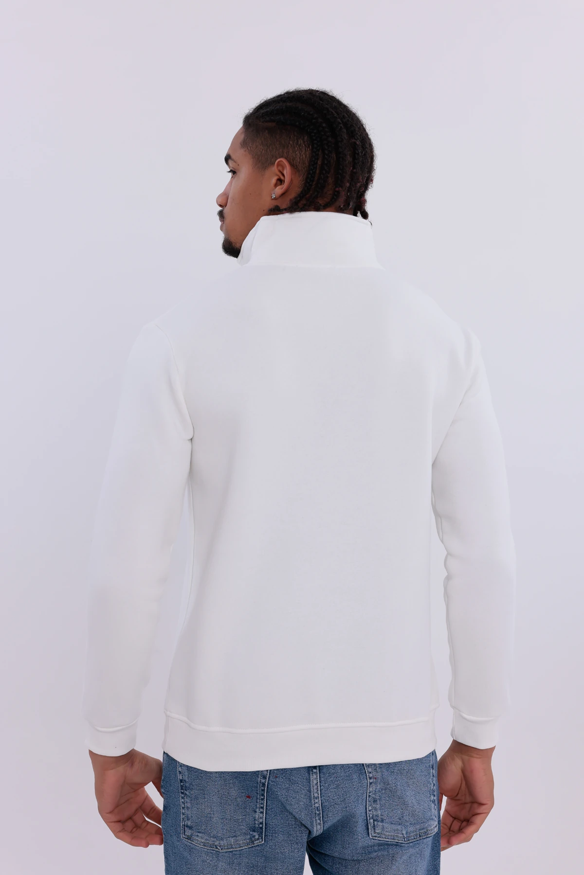 Sıfır4 Yarım Fermuarlı 3 iplik şardonlu  Sweatshirt Beyaz