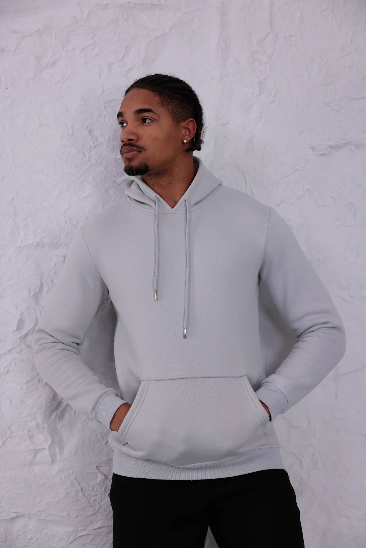 SIFIR4 3 İplik Şardonlu Kapüşonlu Sweatshirt Buz grisi