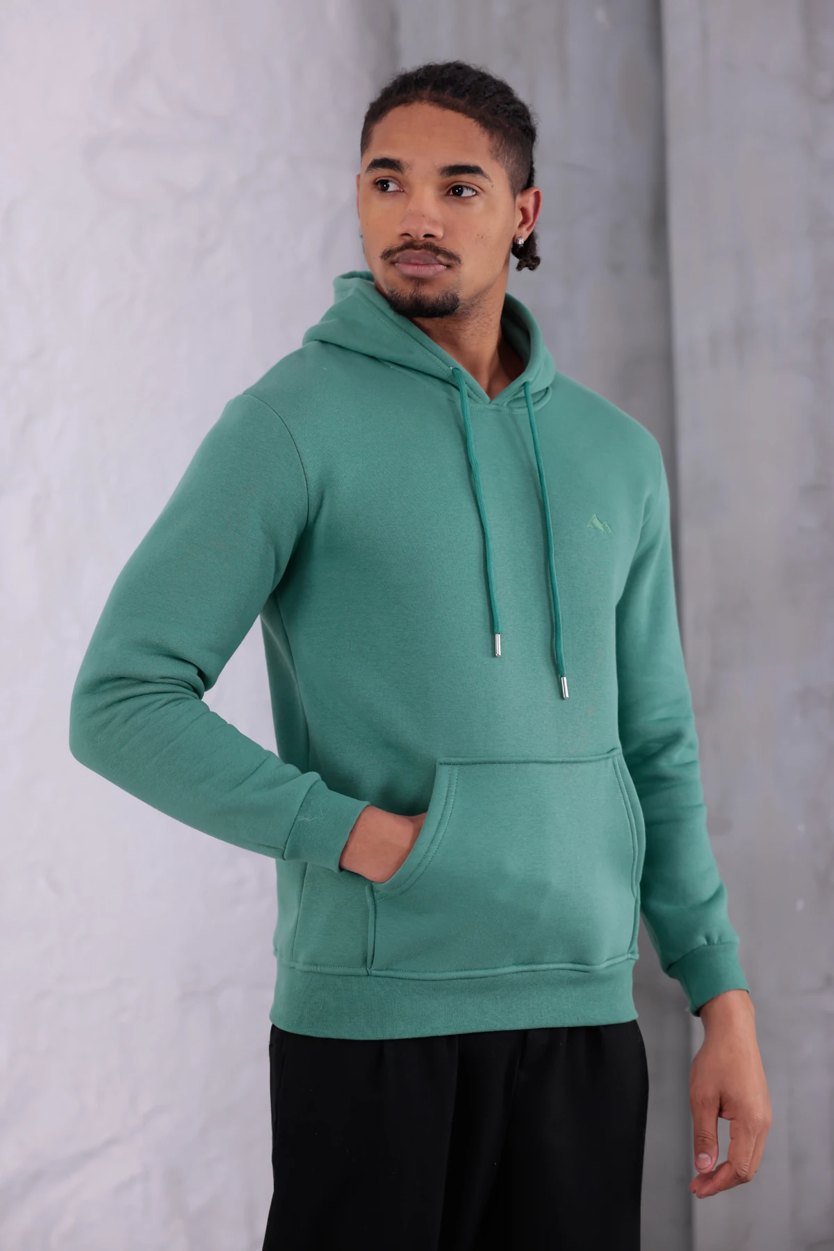 SIFIR4 3 İplik Şardonlu Kapüşonlu Sweatshirt Yeşil