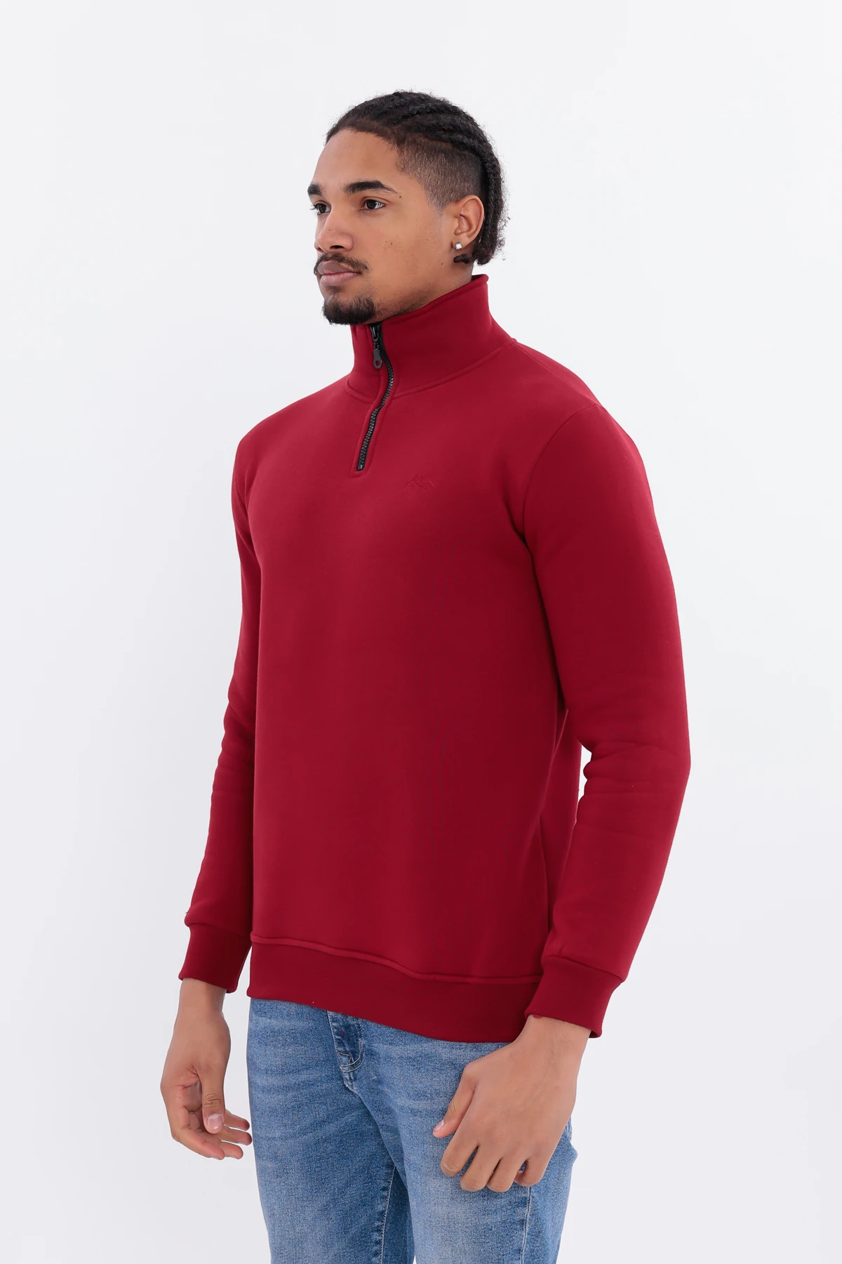 Sıfır4 Yarım Fermuarlı 3 iplik şardonlu  Sweatshirt Bordo