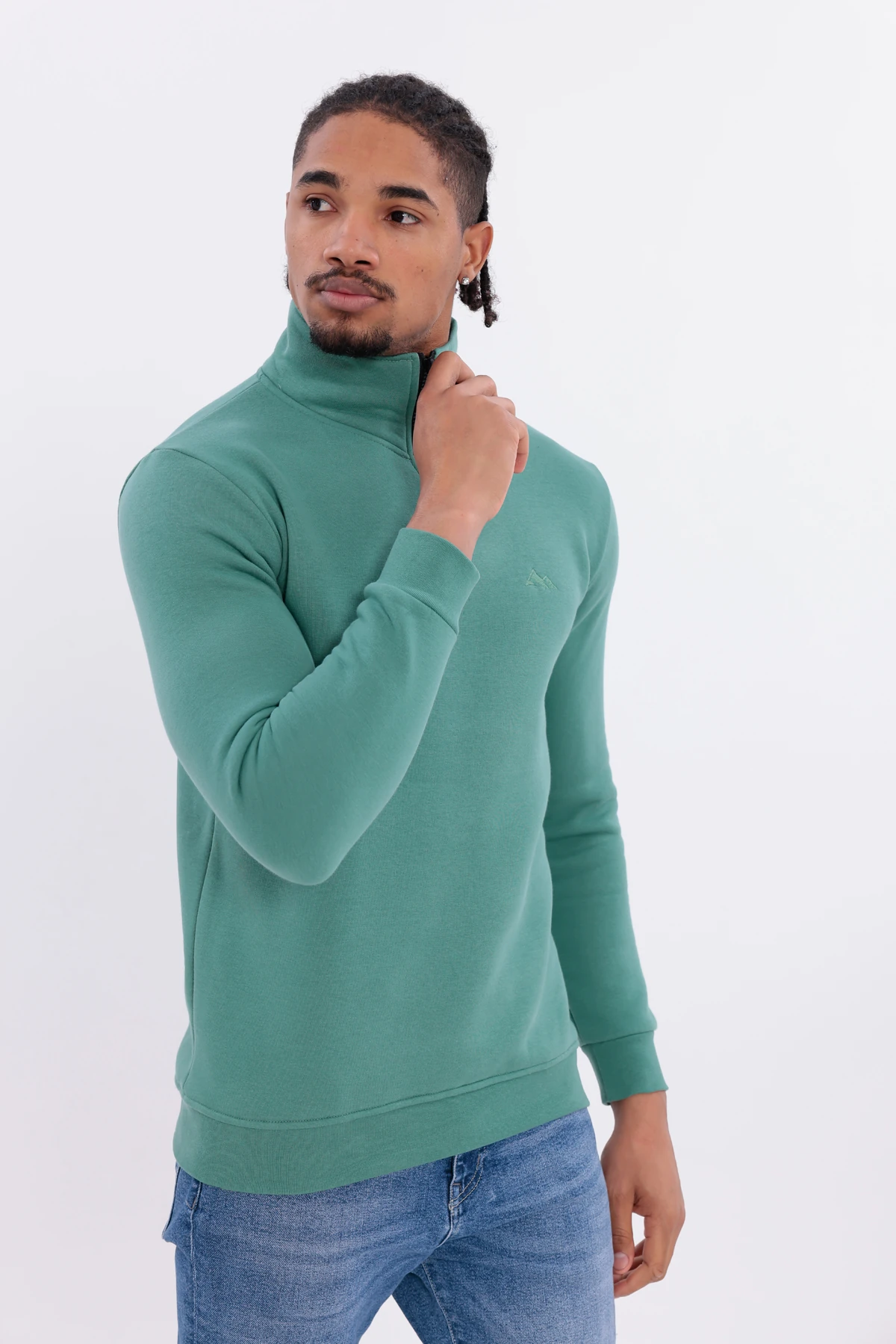 Sıfır4 Yarım Fermuarlı 3 iplik şardonlu  Sweatshirt Mint Yeşili