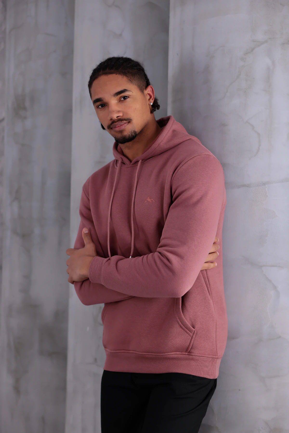 SIFIR4 3 İplik Şardonlu Kapüşonlu Sweatshirt Gül Kurusu