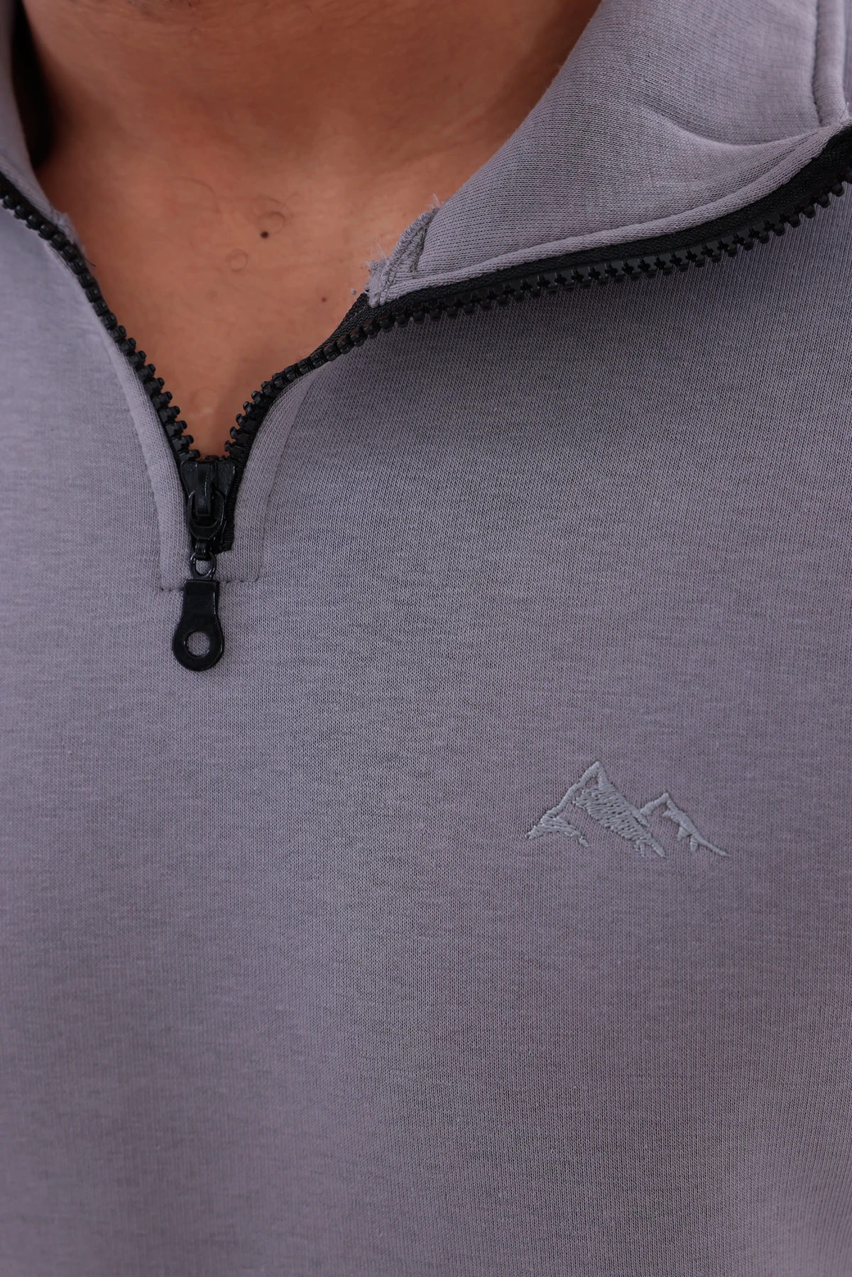 Sıfır4 Yarım Fermuarlı 3 iplik şardonlu  Sweatshirt GRİ
