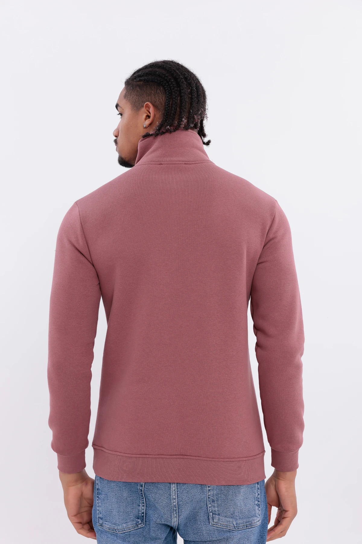 Sıfır4 Yarım Fermuarlı 3 iplik şardonlu  Sweatshirt gökyüzü mavisi Gül Kurusu