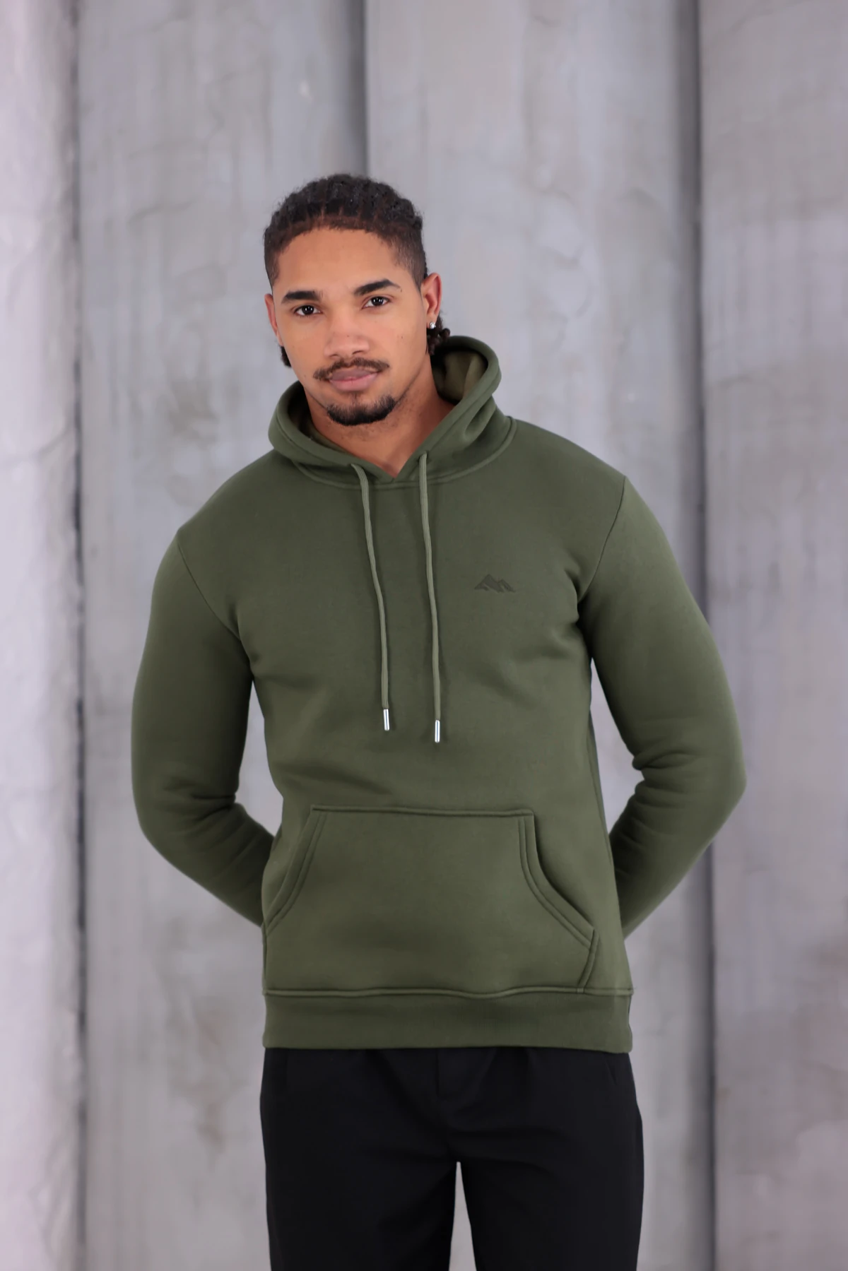 SIFIR4 3 İplik Şardonlu Kapüşonlu Sweatshirt Haki Yeşili