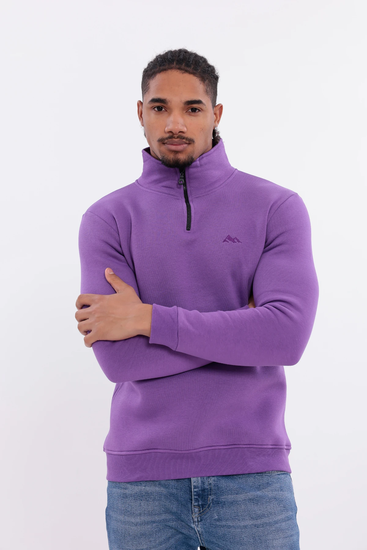 Sıfır4 Yarım Fermuarlı 3 iplik şardonlu  Sweatshirt Mor