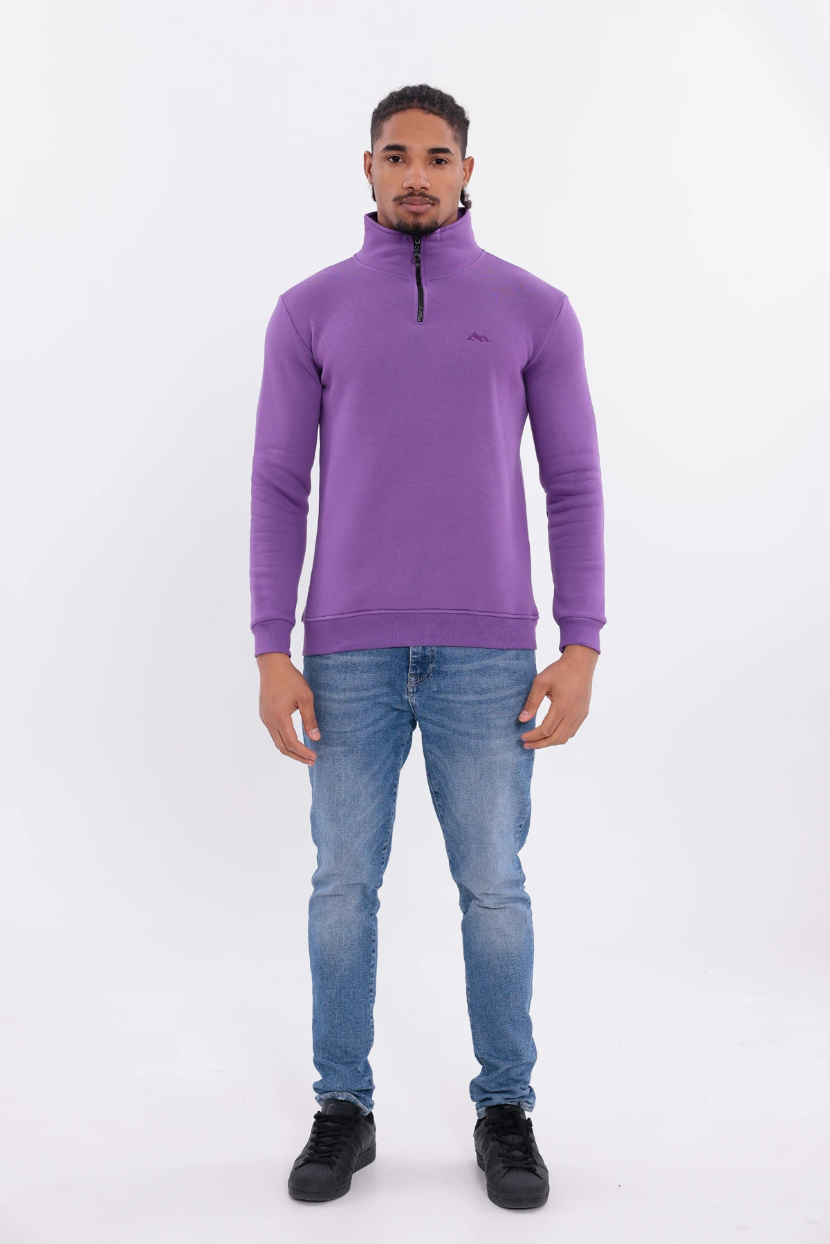 Sıfır4 Yarım Fermuarlı 3 iplik şardonlu  Sweatshirt Mor