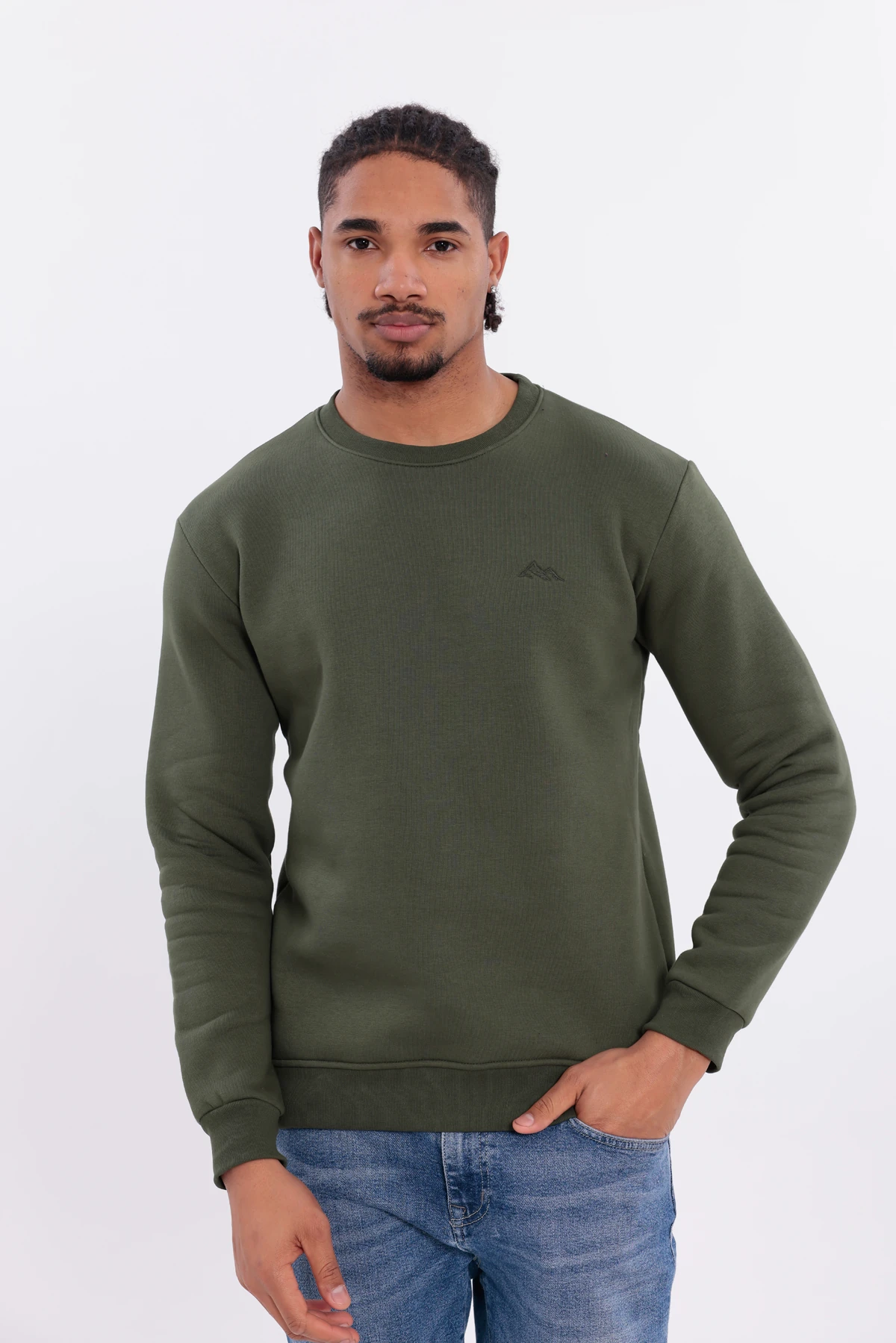 Sıfır4 Comfort Fit 3 İplik Şardonlu Sweatshirt -Haki