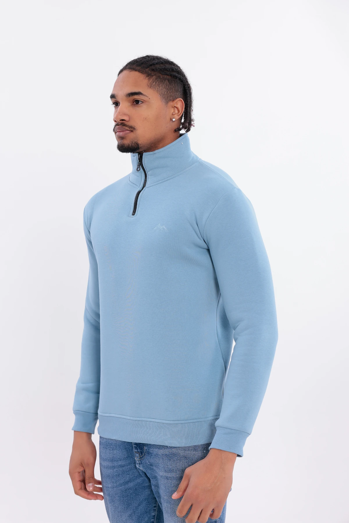 Sıfır4 Yarım Fermuarlı 3 iplik şardonlu  Sweatshirt gökyüzü mavisi