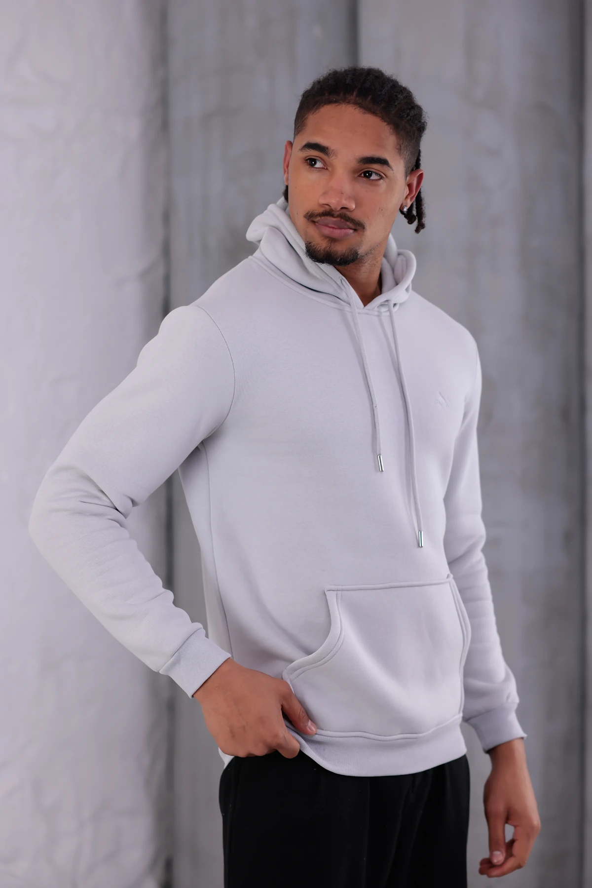 SIFIR4 3 İplik Şardonlu Kapüşonlu Sweatshirt Buz grisi