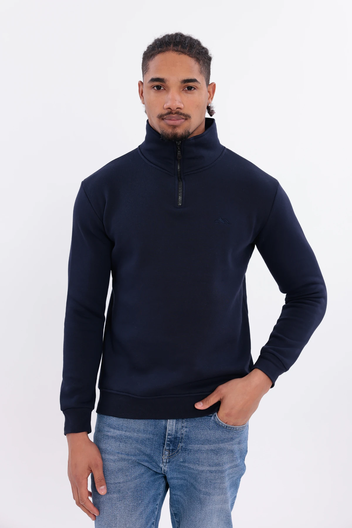 Sıfır4 Yarım Fermuarlı 3 iplik şardonlu  Sweatshirt Lacivert