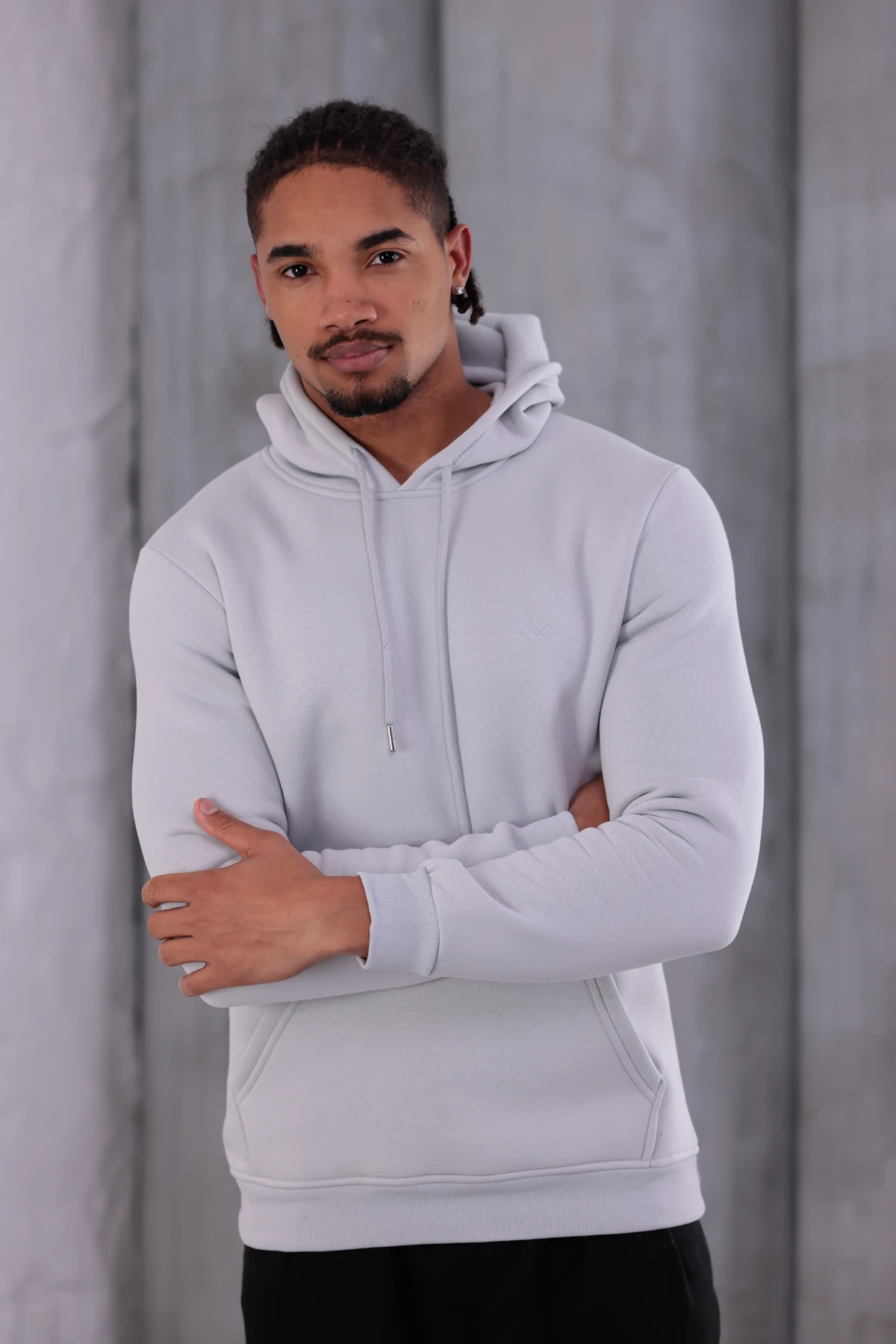 SIFIR4 3 İplik Şardonlu Kapüşonlu Sweatshirt Buz grisi