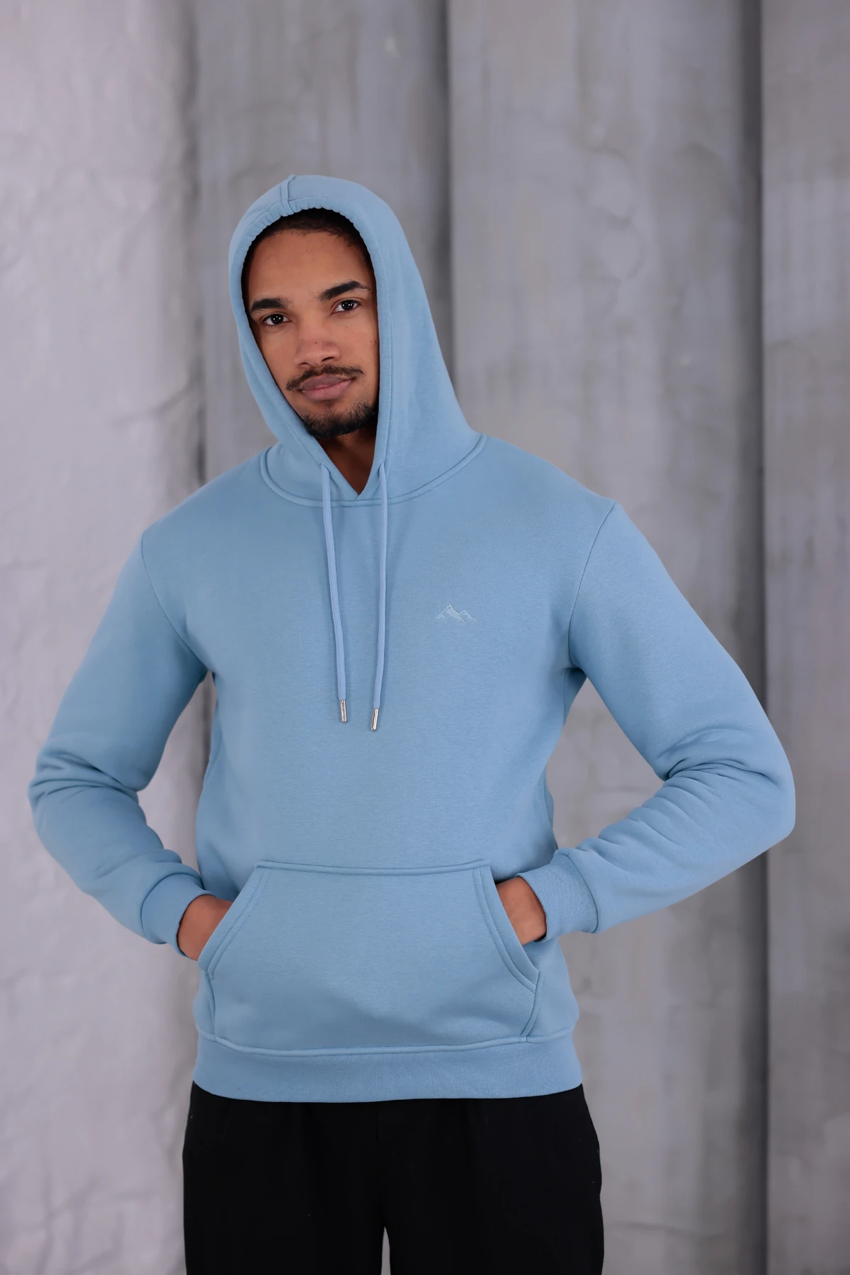 SIFIR4 3 İplik Şardonlu Kapüşonlu Sweatshirt Gökyüzü mavisi