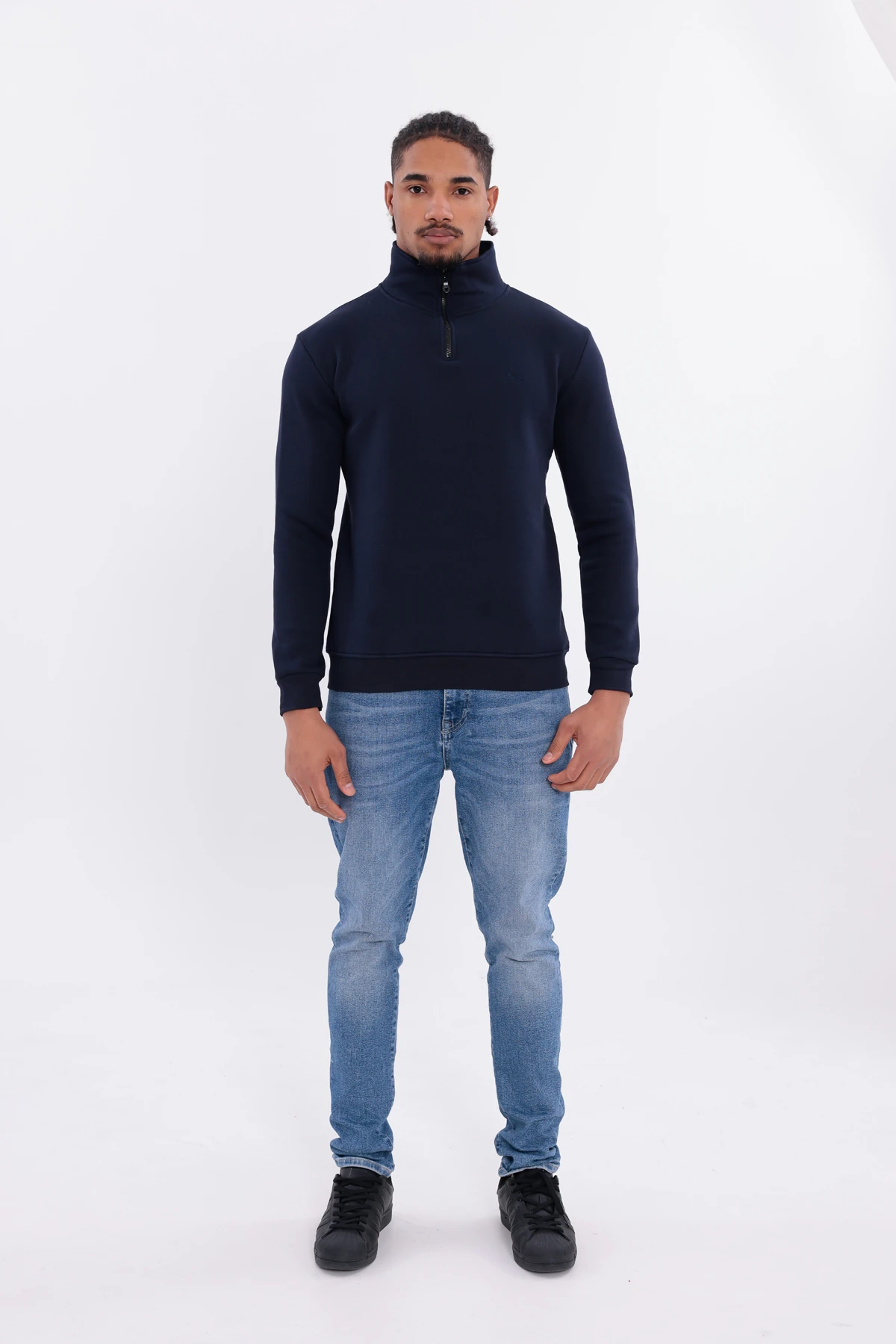 Sıfır4 Yarım Fermuarlı 3 iplik şardonlu  Sweatshirt Lacivert