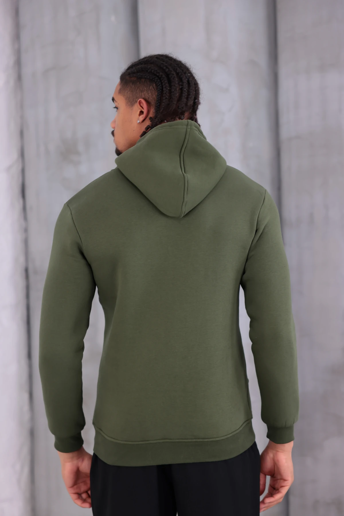 SIFIR4 3 İplik Şardonlu Kapüşonlu Sweatshirt Haki Yeşili